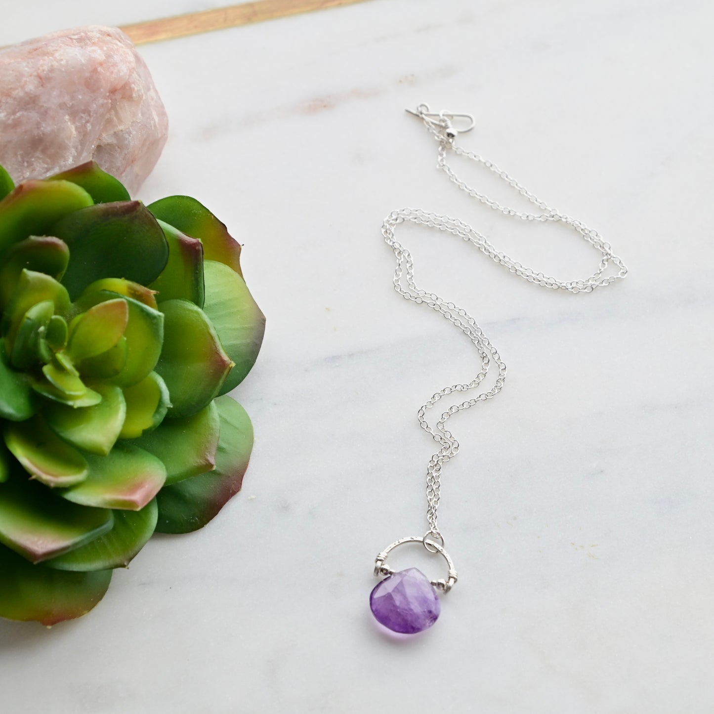 Hammered Hoops: Amethyst Amulet Necklaces