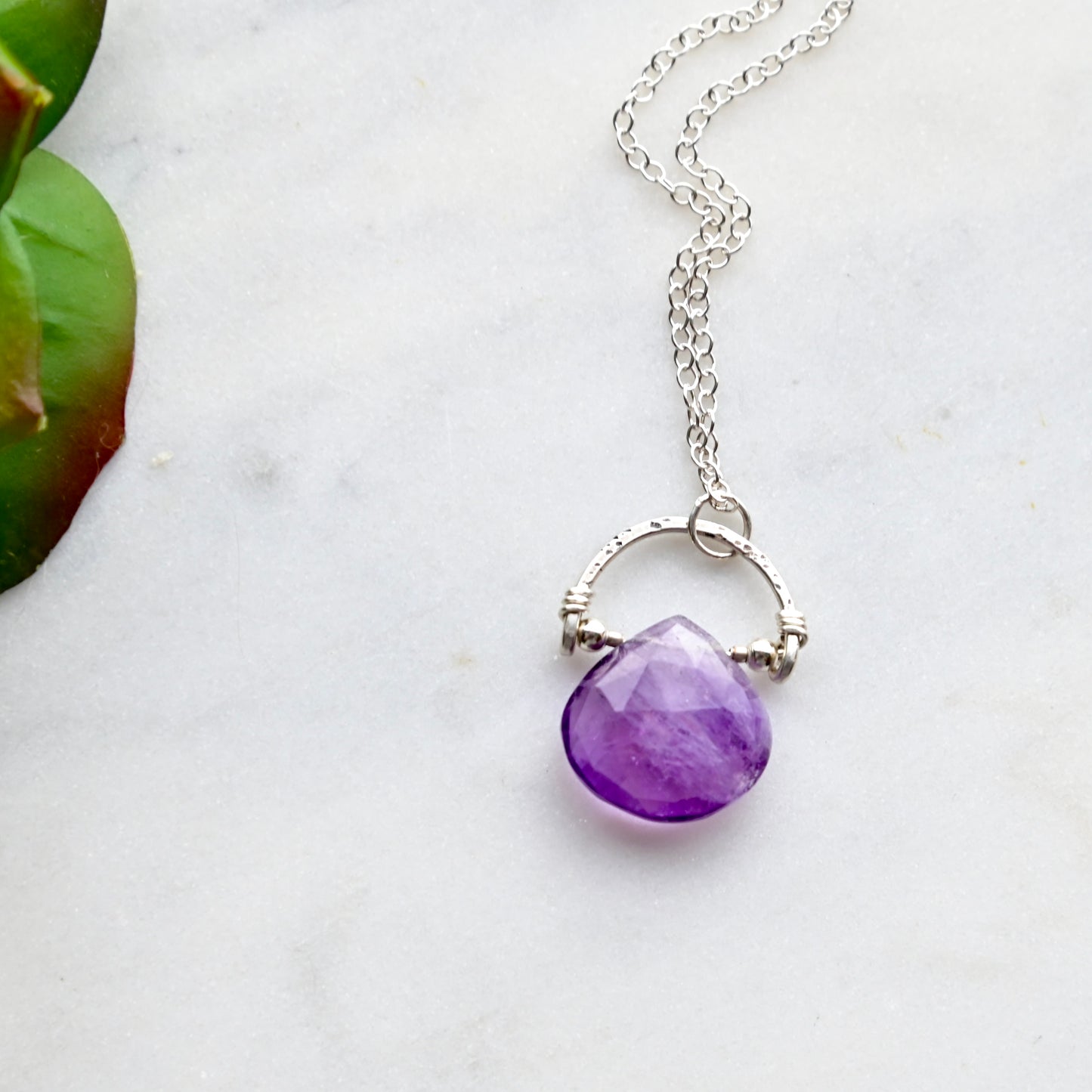 Hammered Hoops: Amethyst Amulet Necklaces