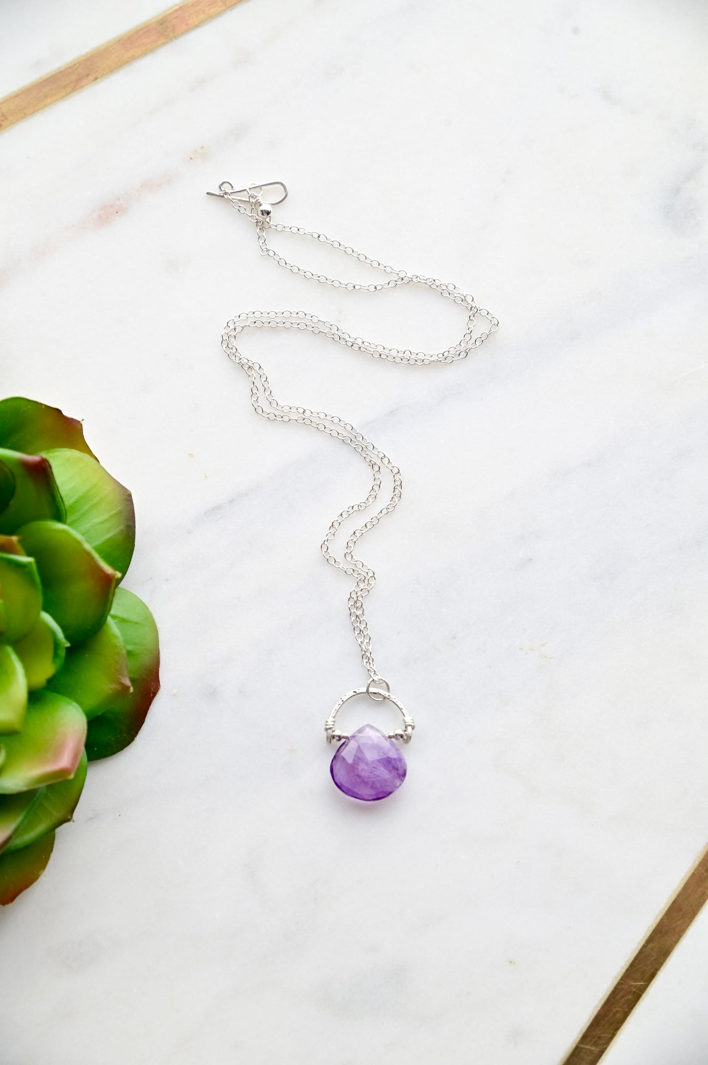 Hammered Hoops: Amethyst Amulet Necklaces