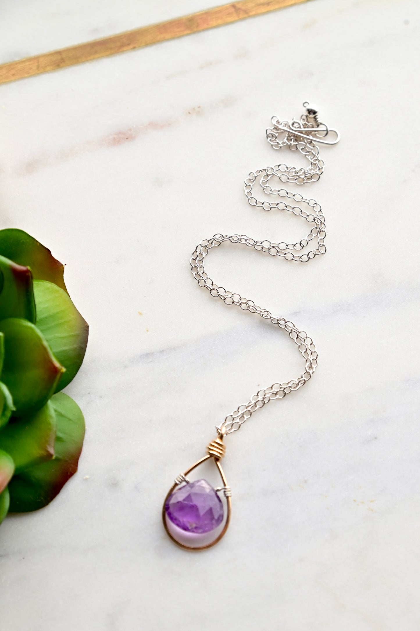 Hammered Hoops: Amethyst Amulet Necklaces