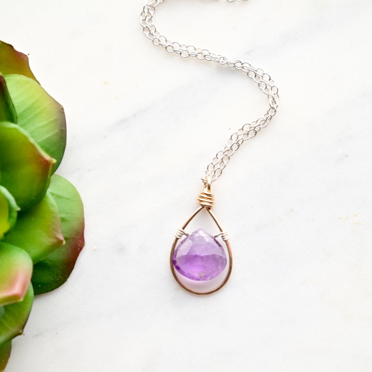 Hammered Hoops: Amethyst Amulet Necklaces