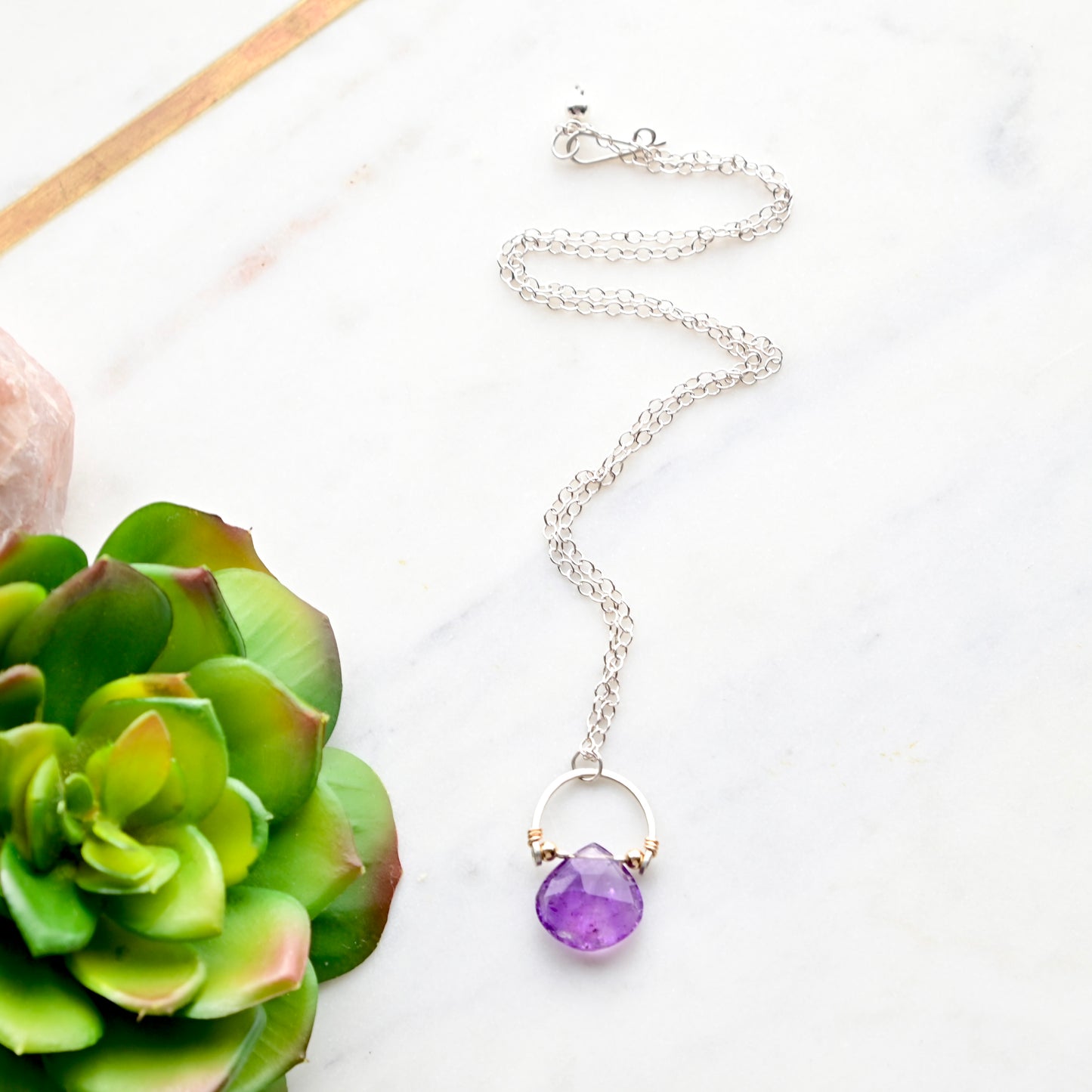 Hammered Hoops: Amethyst Amulet Necklaces