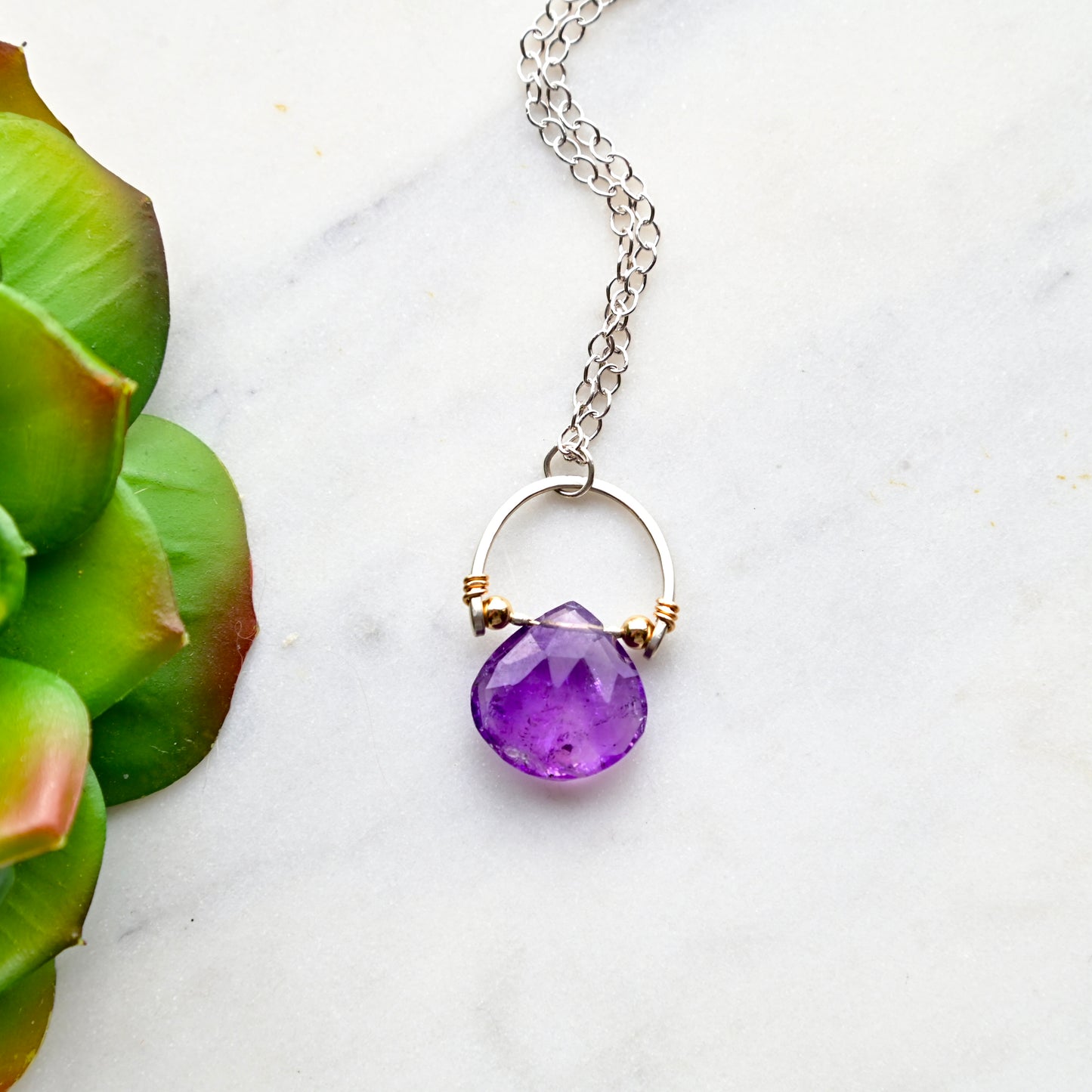 Hammered Hoops: Amethyst Amulet Necklaces