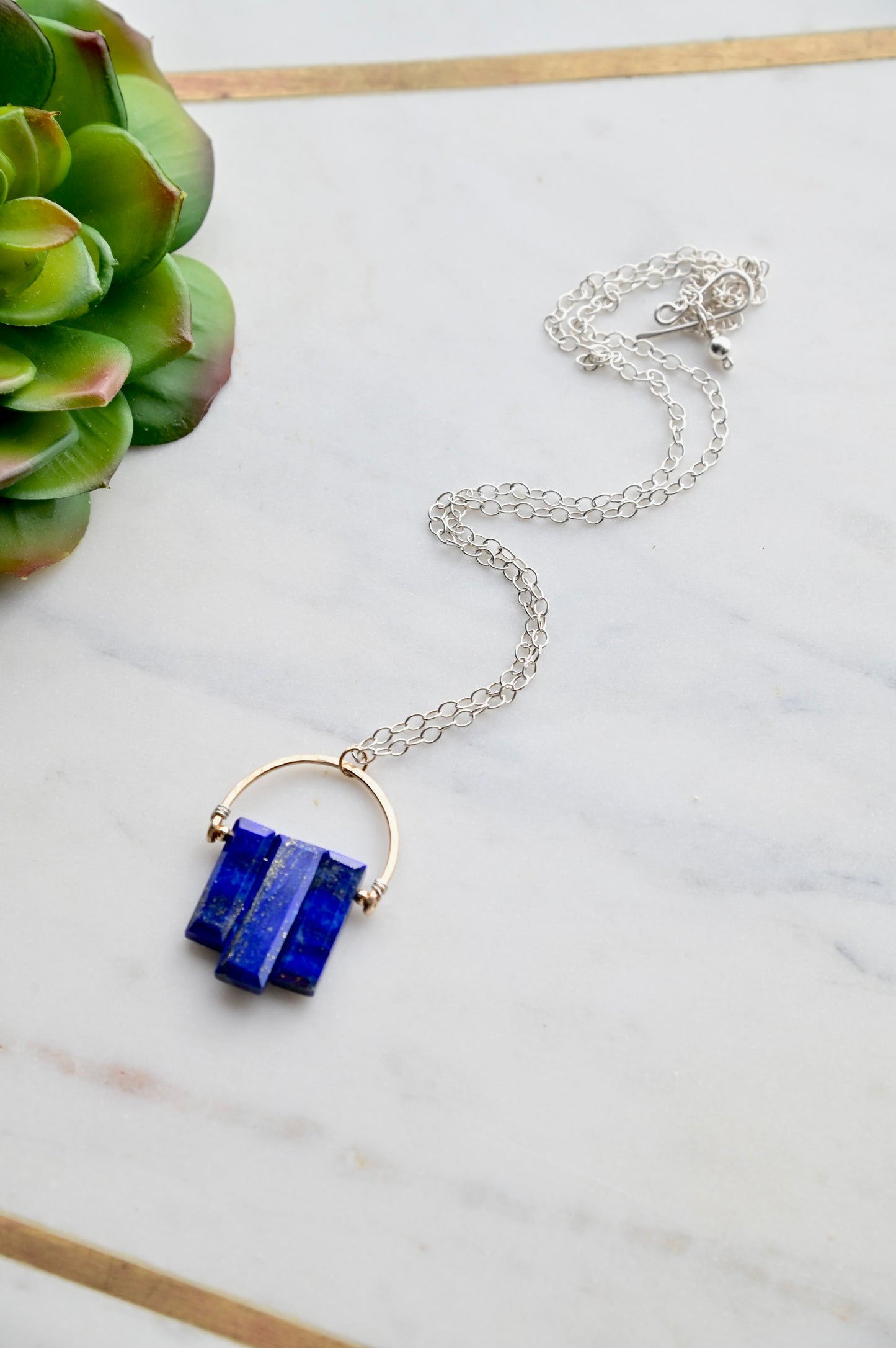 Hammered Hoops: Lapis Lazuli + Mixed Metals Necklace