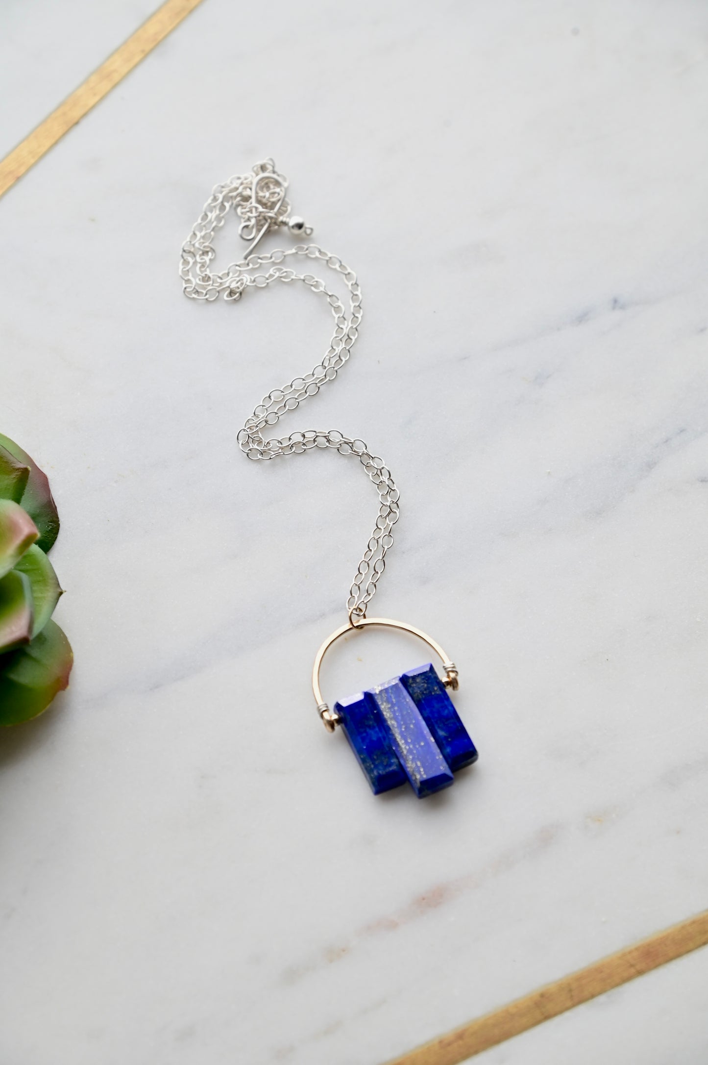 Hammered Hoops: Lapis Lazuli + Mixed Metals Necklace