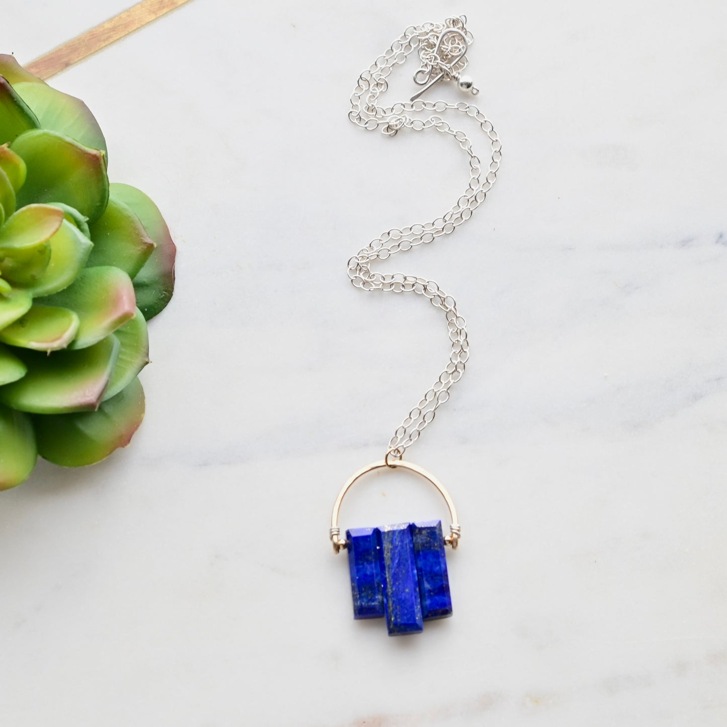Hammered Hoops: Lapis Lazuli + Mixed Metals Necklace