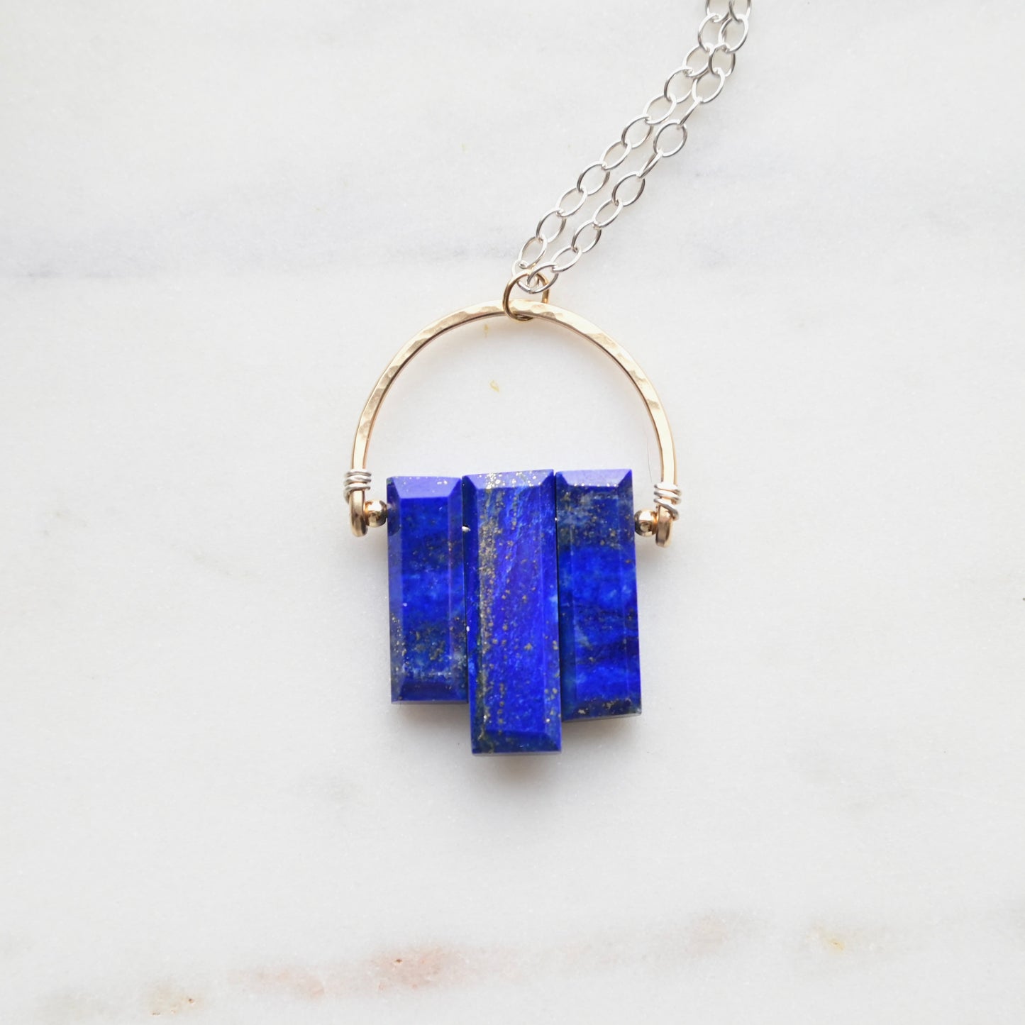 Hammered Hoops: Lapis Lazuli + Mixed Metals Necklace