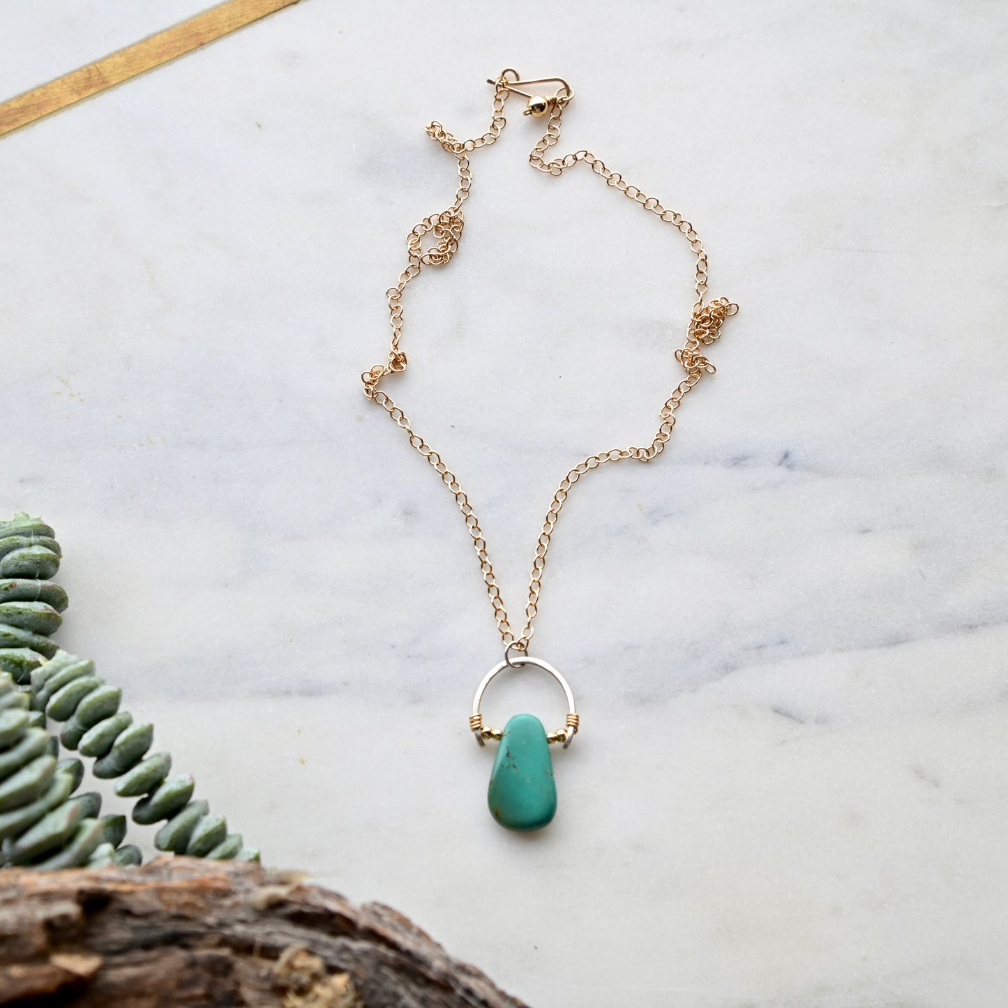 Hammered Hoops: Turquoise + Mixed Metals Necklace and Earrings