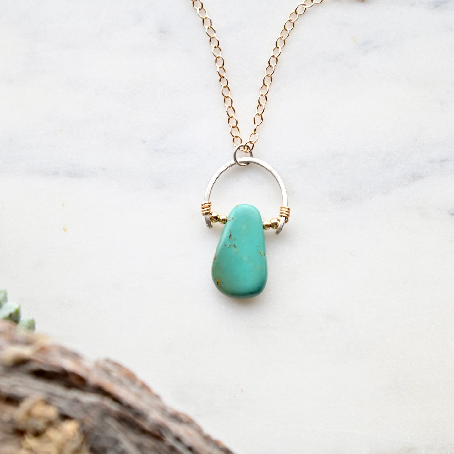 Hammered Hoops: Turquoise + Mixed Metals Necklace and Earrings