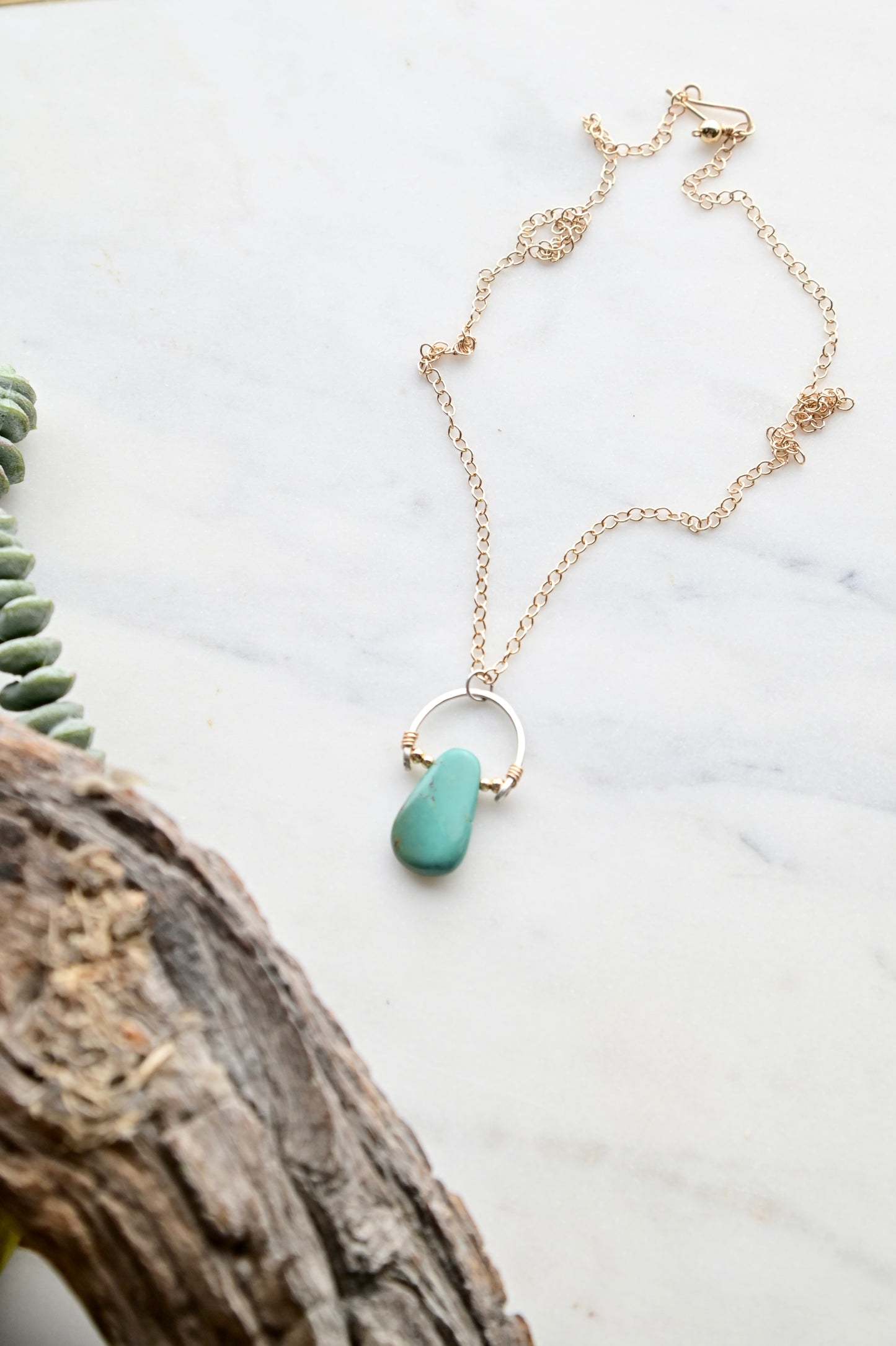 Hammered Hoops: Turquoise + Mixed Metals Necklace and Earrings