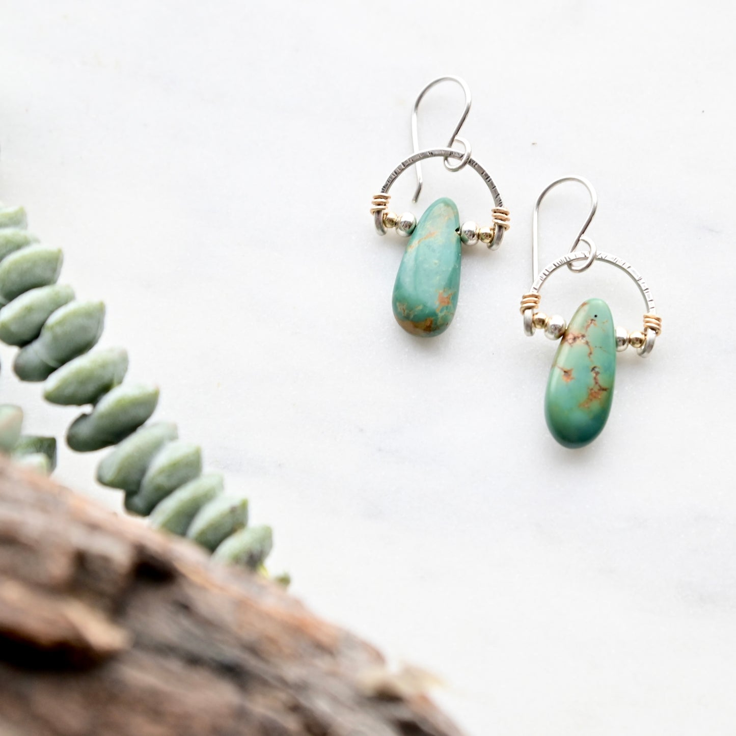 Hammered Hoops: Turquoise + Mixed Metals Necklace and Earrings