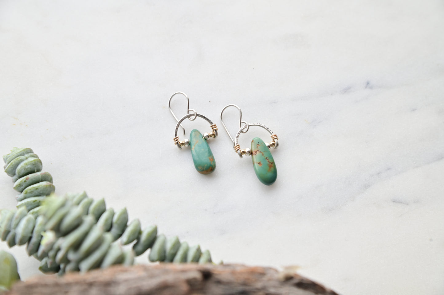 Hammered Hoops: Turquoise + Mixed Metals Necklace and Earrings