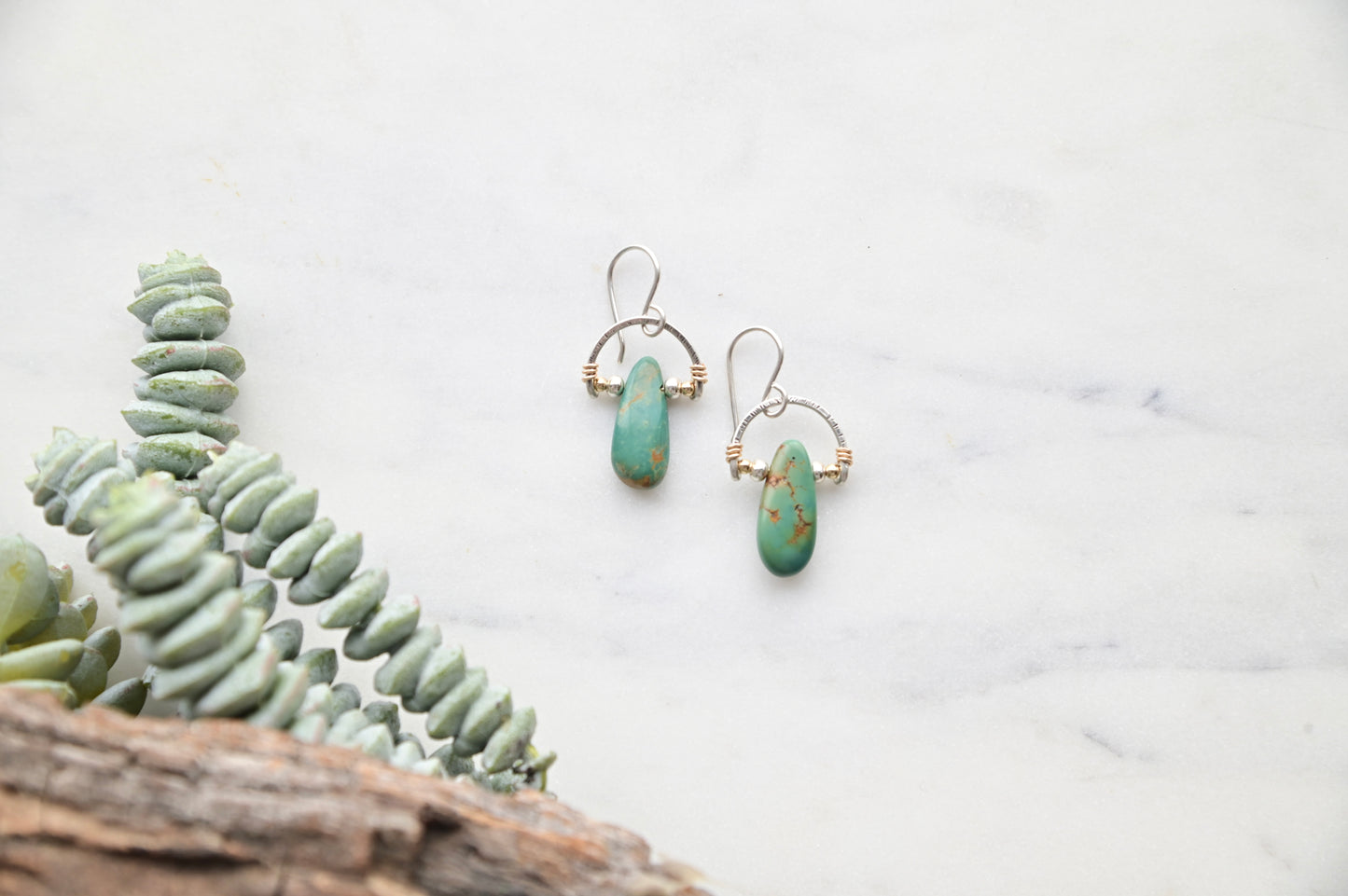 Hammered Hoops: Turquoise + Mixed Metals Necklace and Earrings