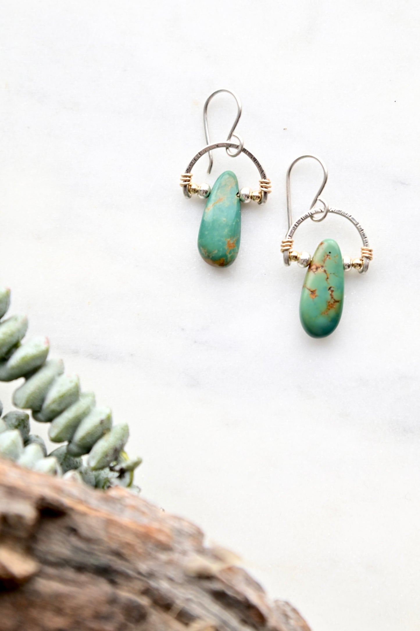 Hammered Hoops: Turquoise + Mixed Metals Necklace and Earrings