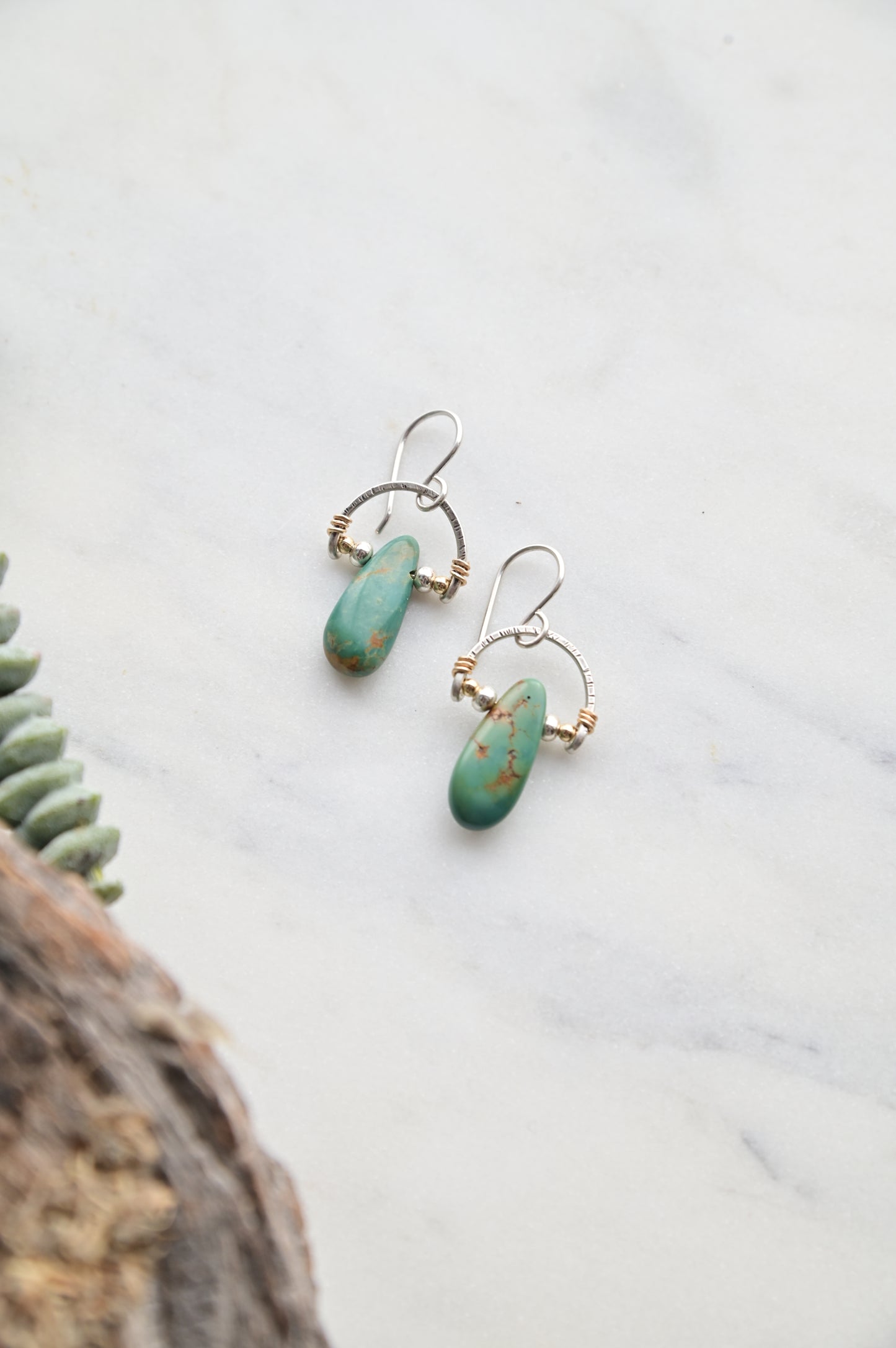 Hammered Hoops: Turquoise + Mixed Metals Necklace and Earrings