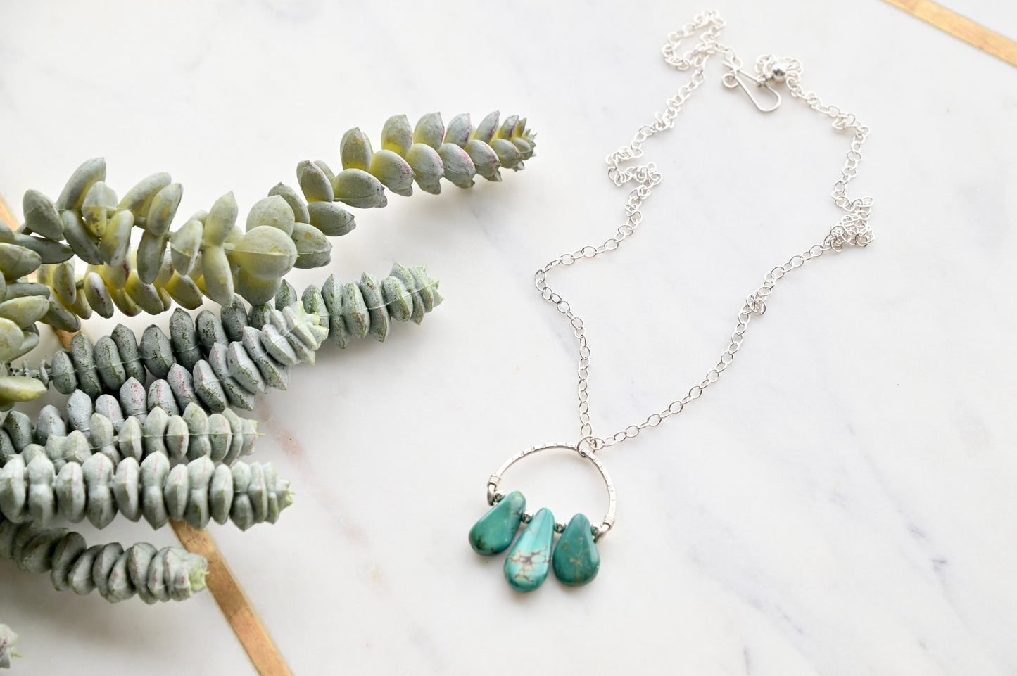 Hammered Hoops: Turquoise + Silver Necklace