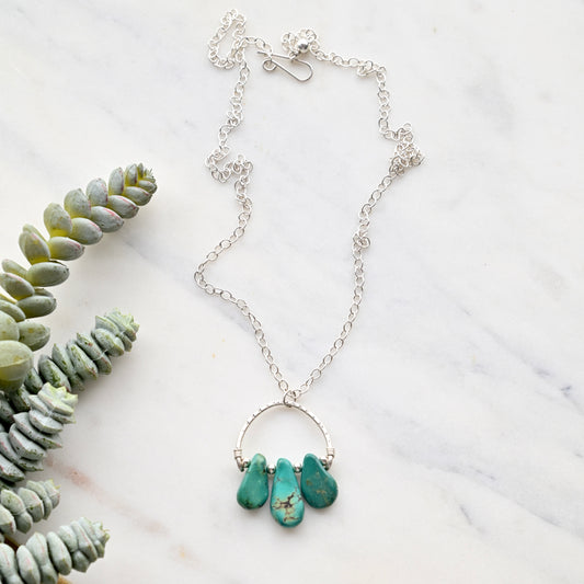 Hammered Hoops: Turquoise + Silver Necklace