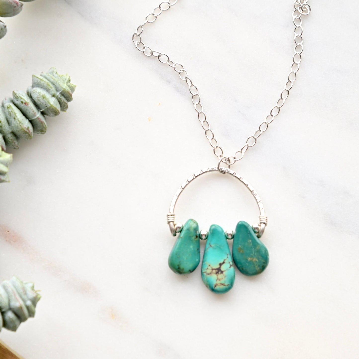 Hammered Hoops: Turquoise + Silver Necklace