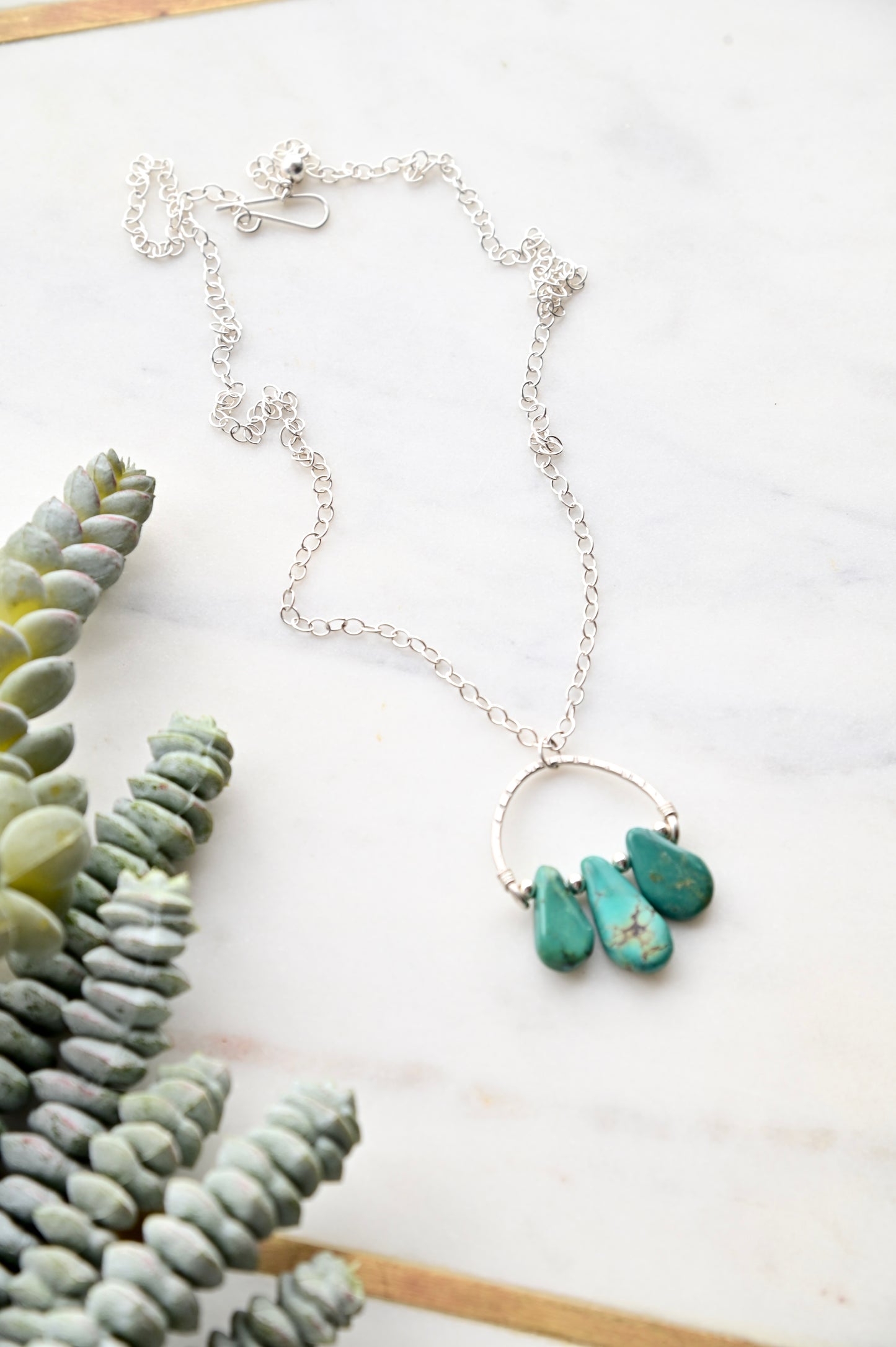 Hammered Hoops: Turquoise + Silver Necklace