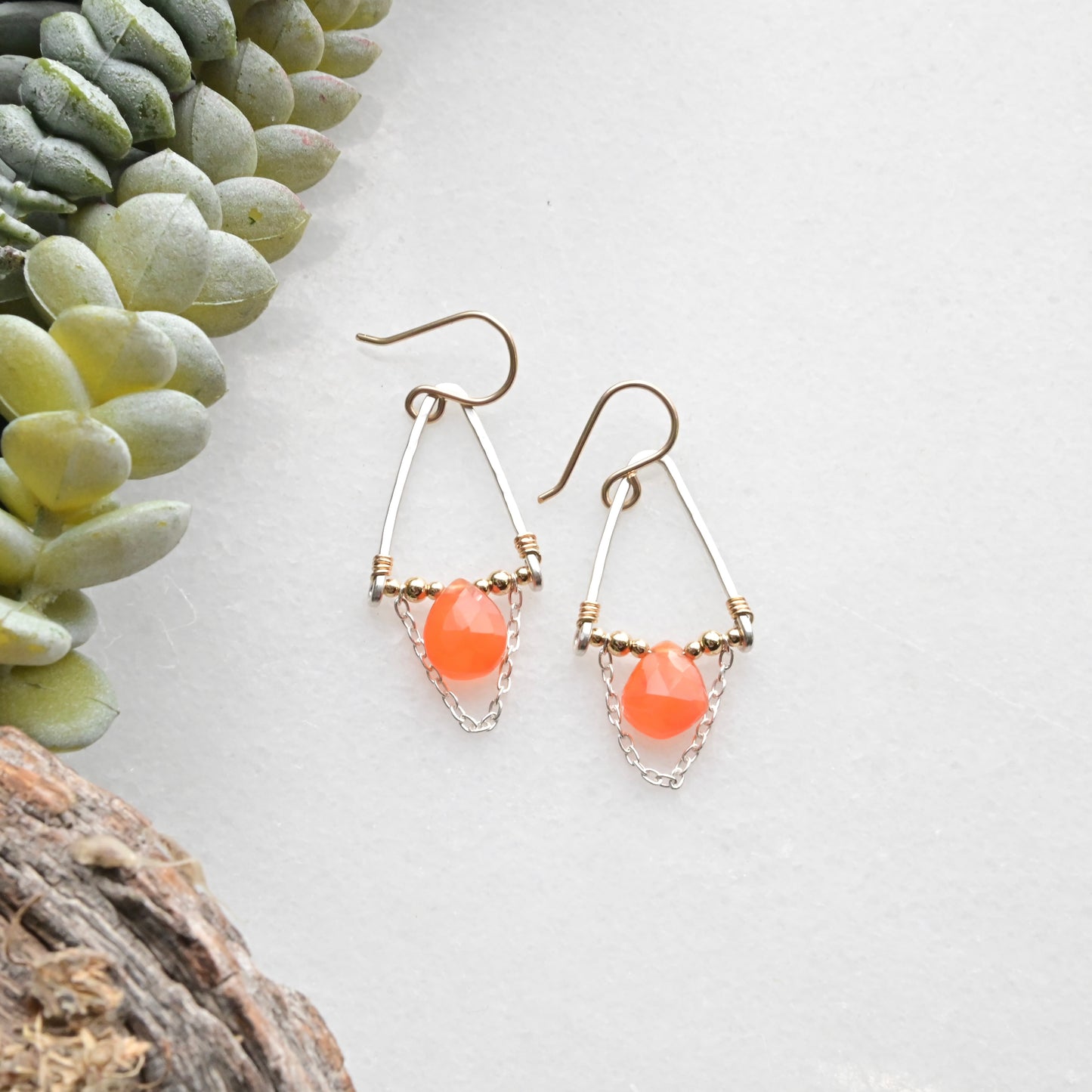 Hammered Hoops: Carnelian Earrings