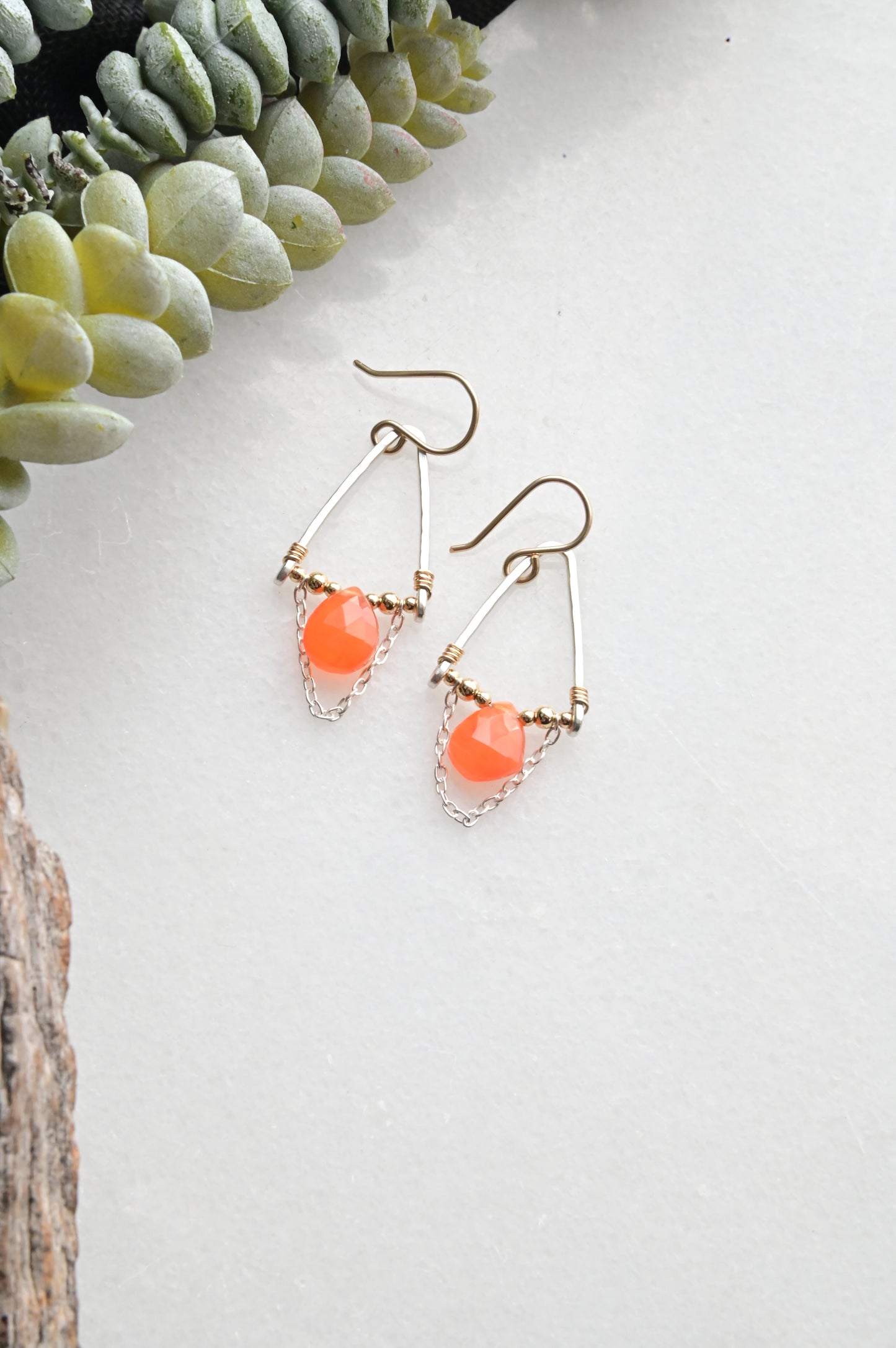 Hammered Hoops: Carnelian Earrings