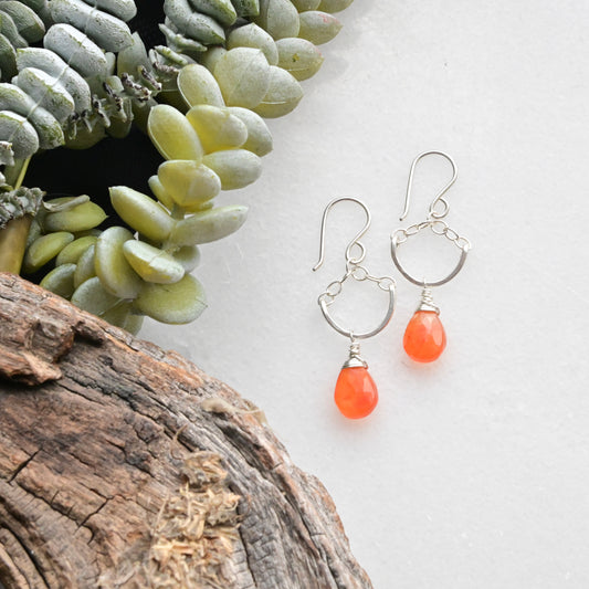 Hammered Hoops: Carnelian + Silver Earrings