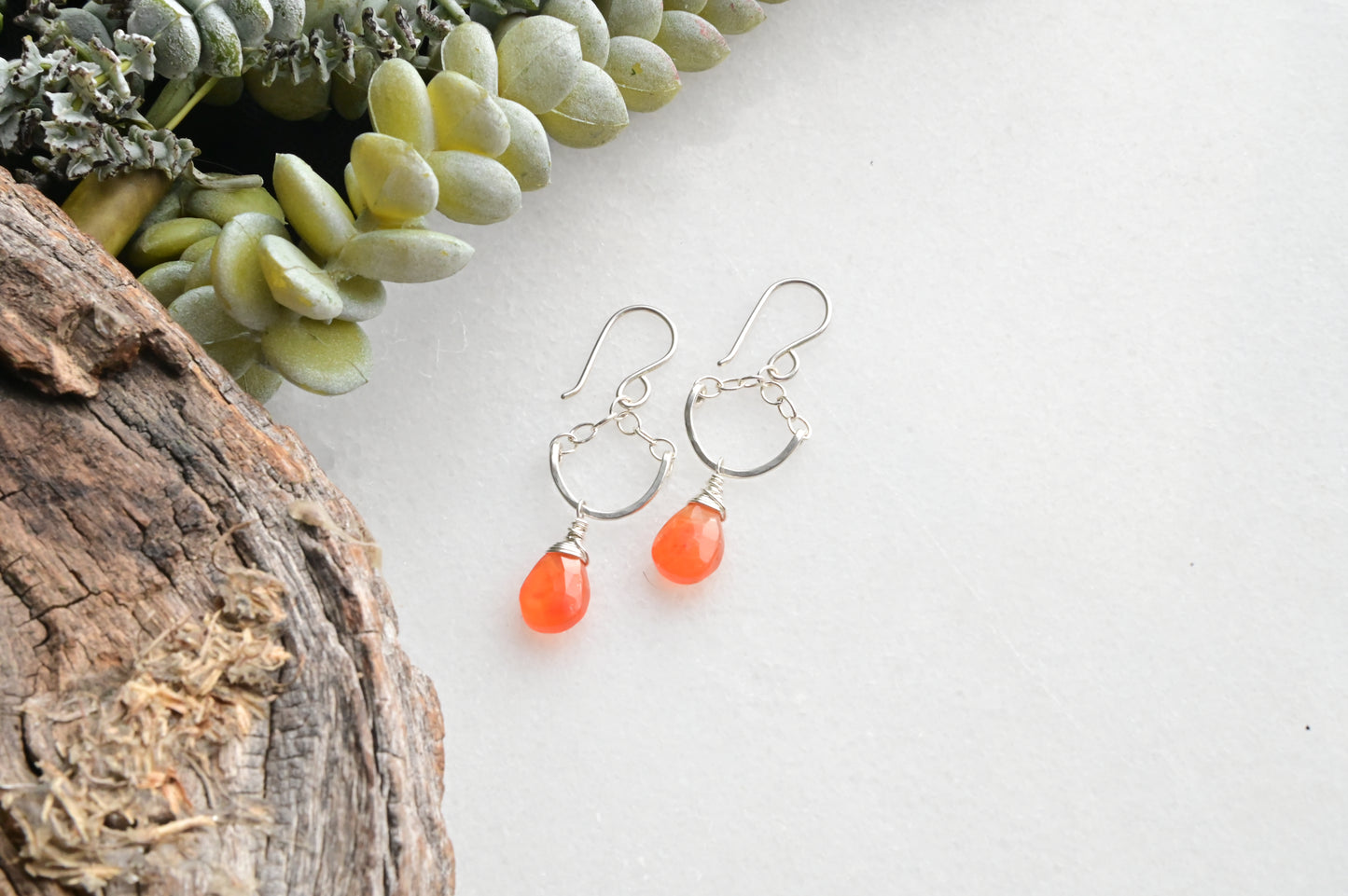 Hammered Hoops: Carnelian + Silver Earrings