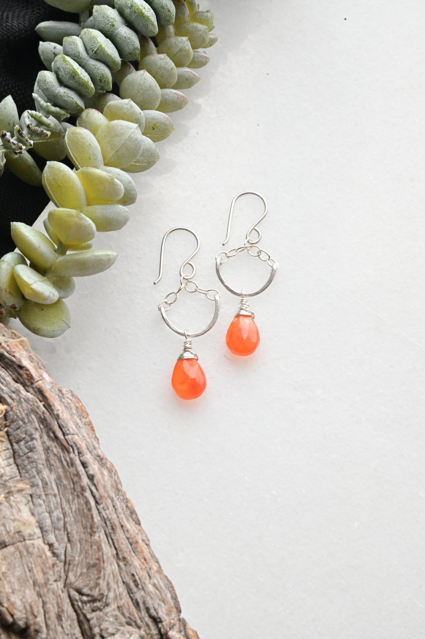 Hammered Hoops: Carnelian + Silver Earrings