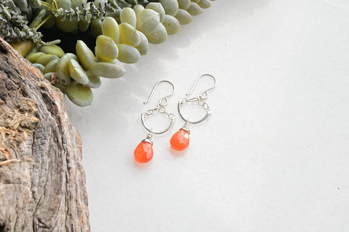 Hammered Hoops: Carnelian + Silver Earrings