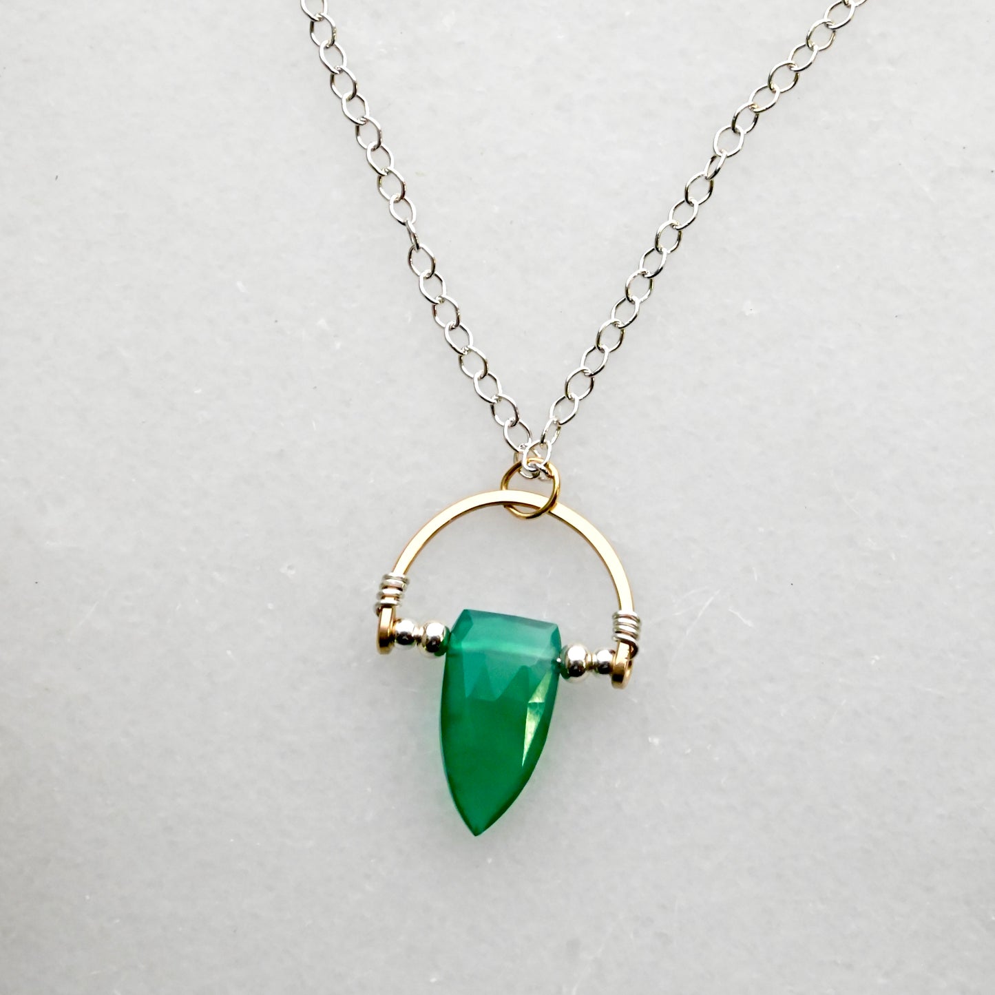 Hammered Hoops: Green Onyx + Mixed Metals Necklace