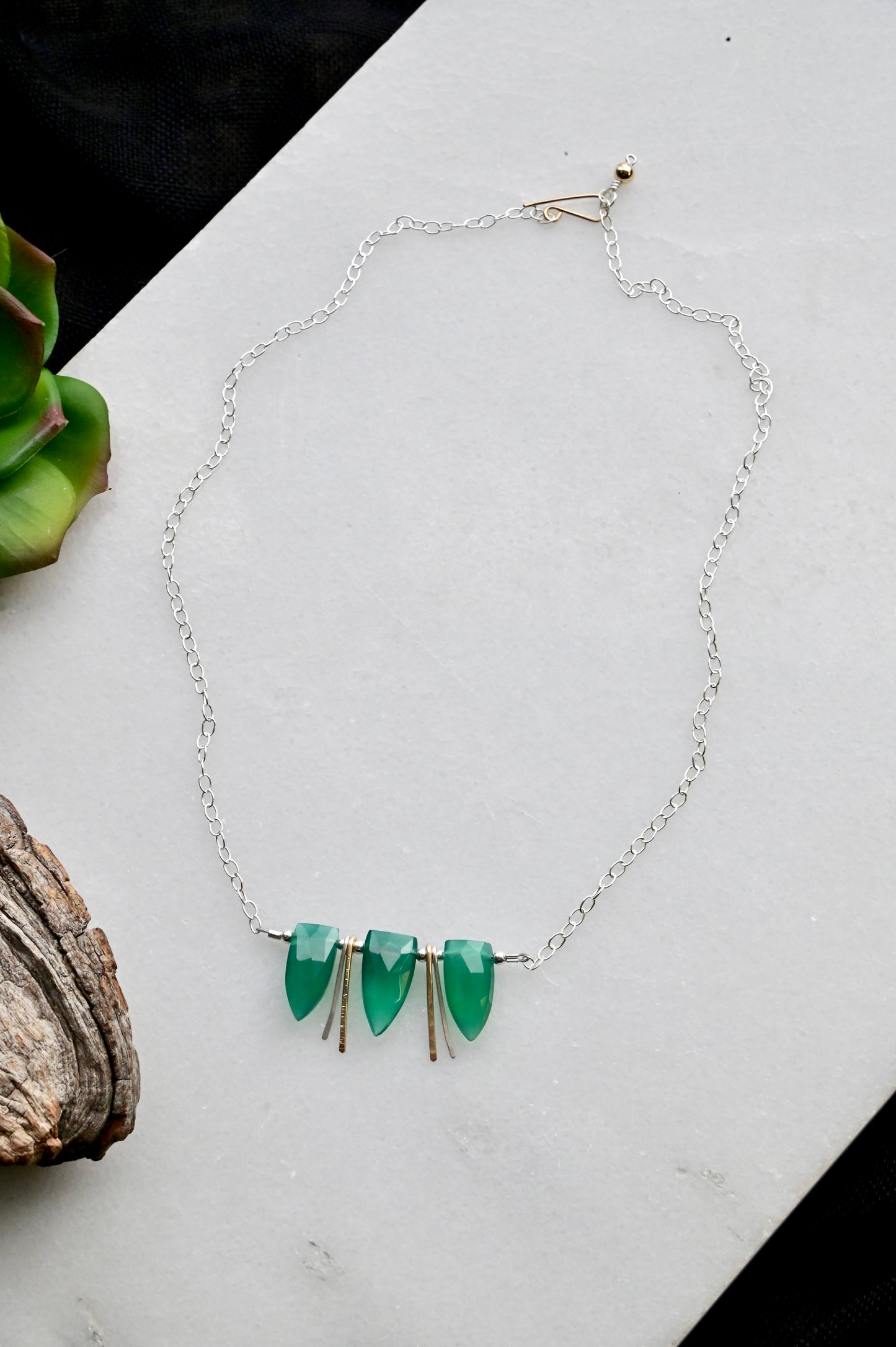 Sticks & Stones: Green Onyx + Mixed Metals Necklace