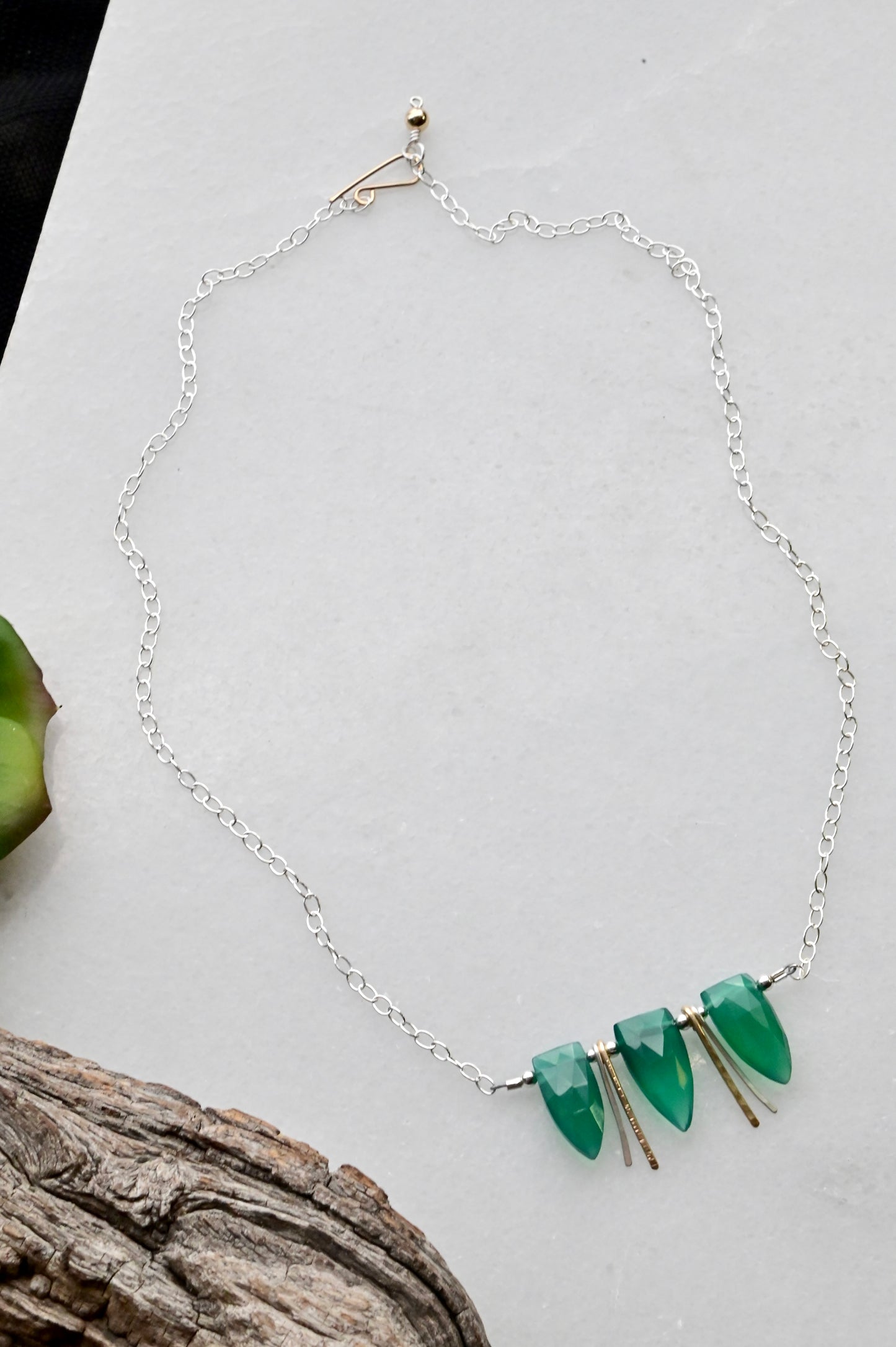 Sticks & Stones: Green Onyx + Mixed Metals Necklace