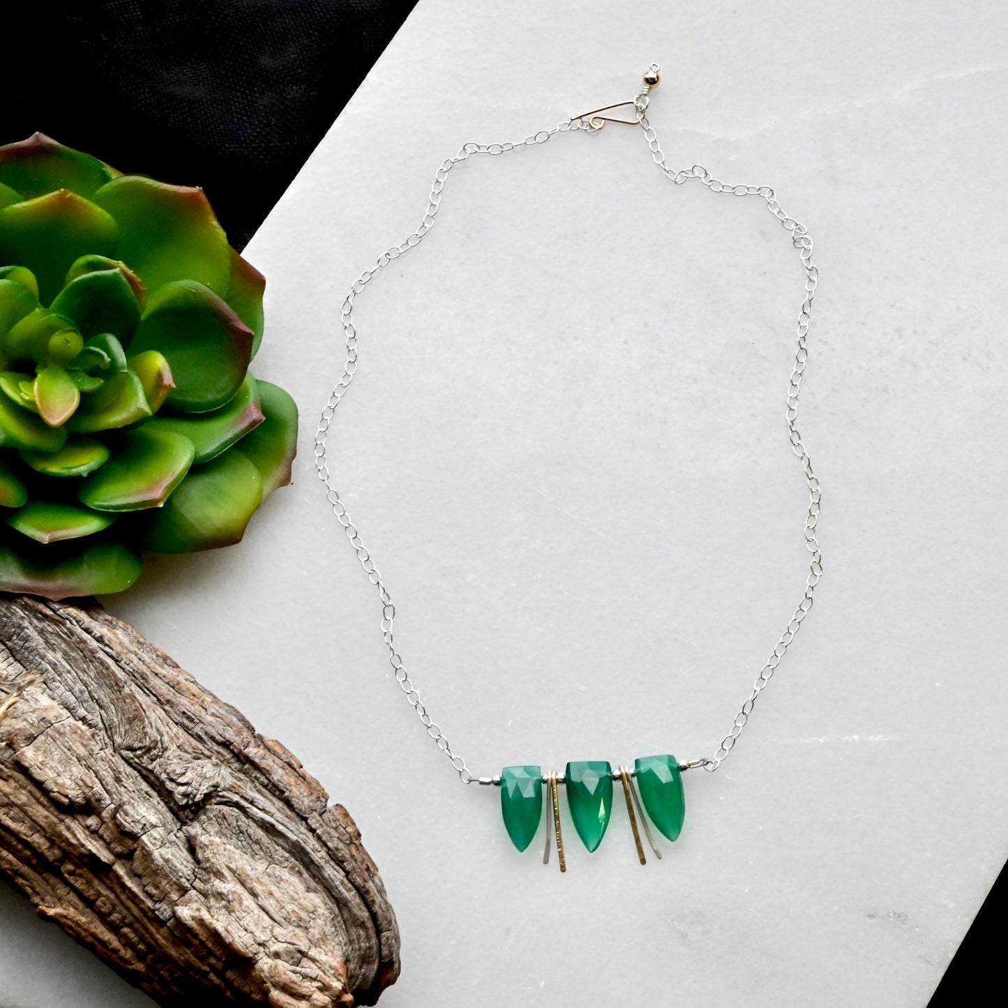 Sticks & Stones: Green Onyx + Mixed Metals Necklace