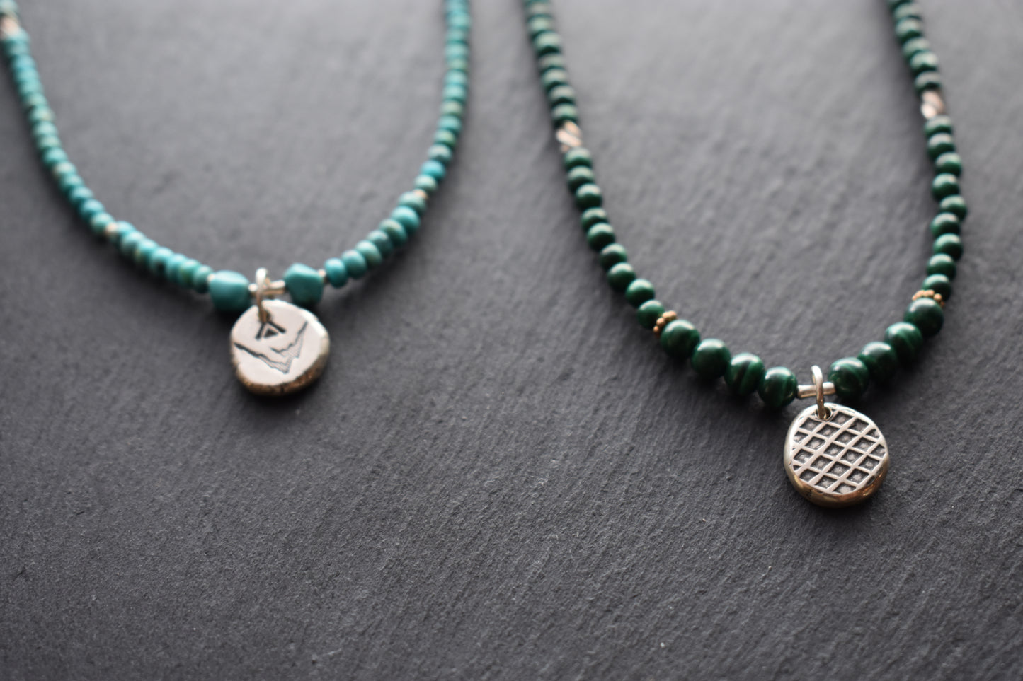 Silver Elements: Malachite or Turquoise Necklaces
