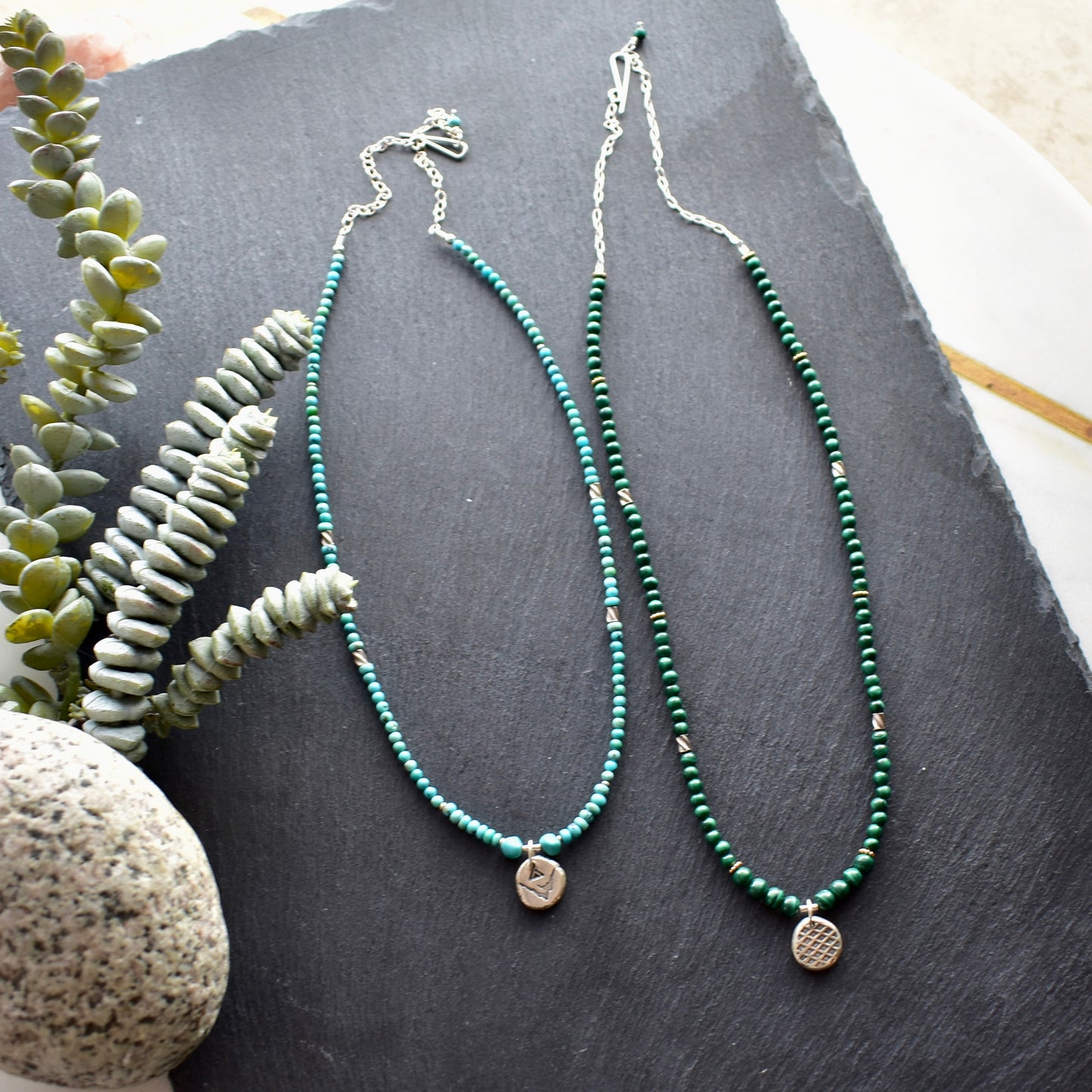 Silver Elements: Malachite or Turquoise Necklaces