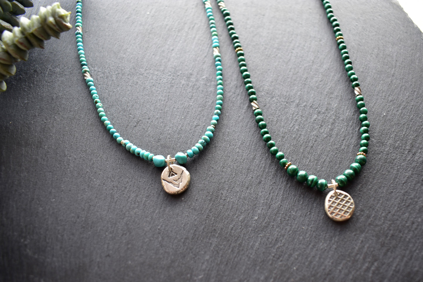 Silver Elements: Malachite or Turquoise Necklaces