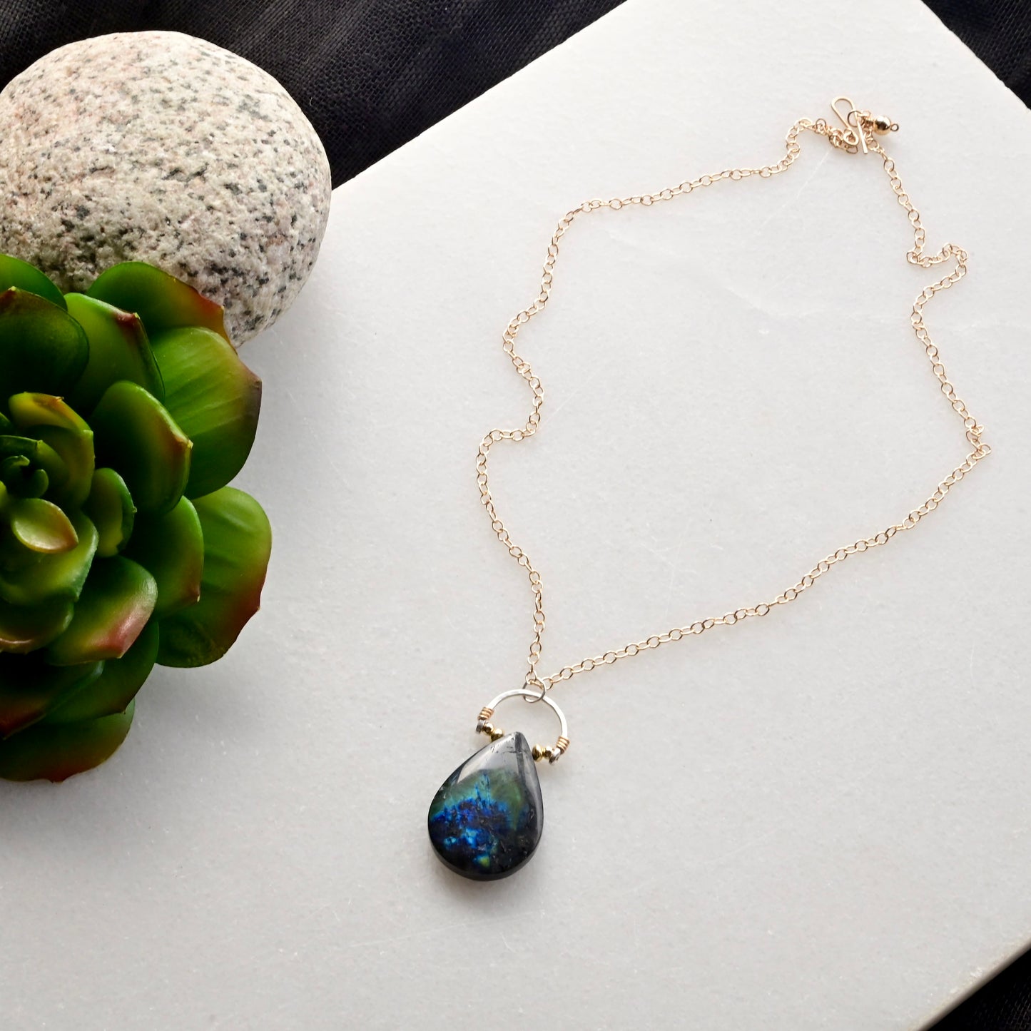 Hammered Hoops: Spectrolite + Mixed Metals Necklace