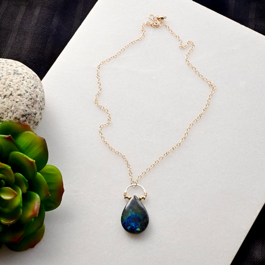 Hammered Hoops: Spectrolite + Mixed Metals Necklace