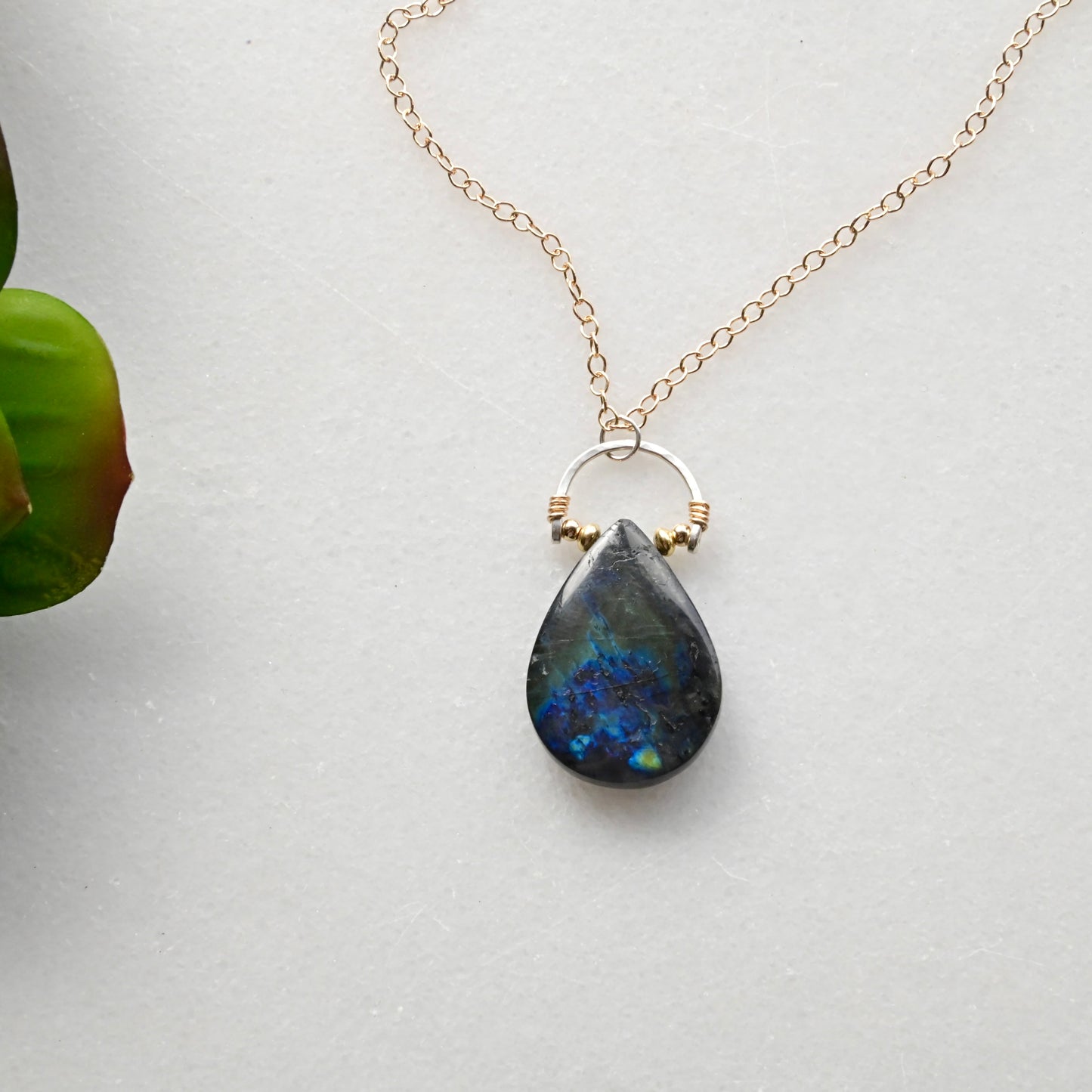 Hammered Hoops: Spectrolite + Mixed Metals Necklace