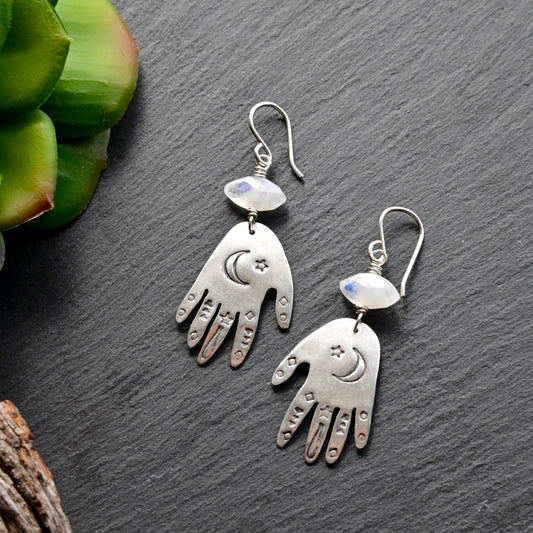 Silver Elements: Moonstone Hand Earrings