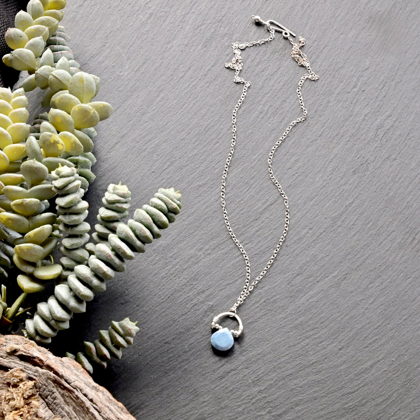 Hammered Hoops: Blue Opal + Silver Necklace