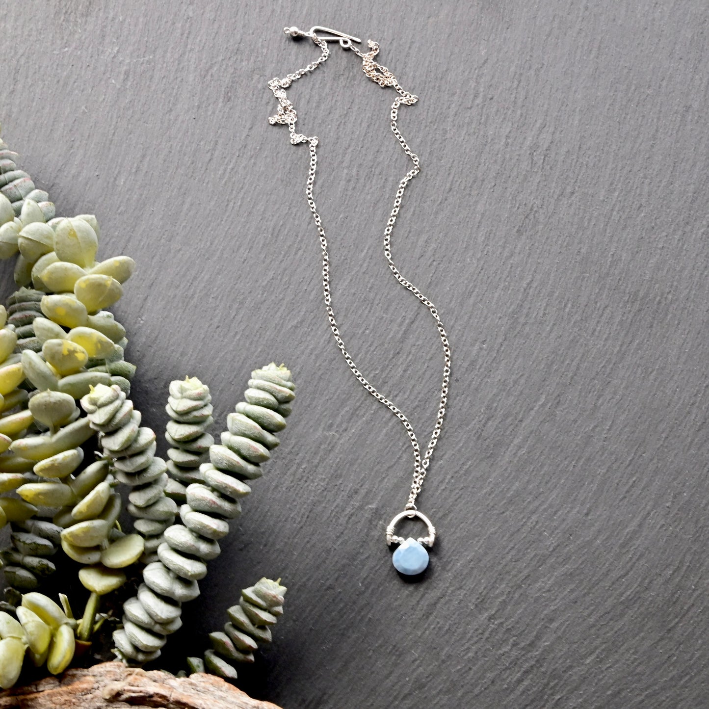 Hammered Hoops: Blue Opal + Silver Necklace
