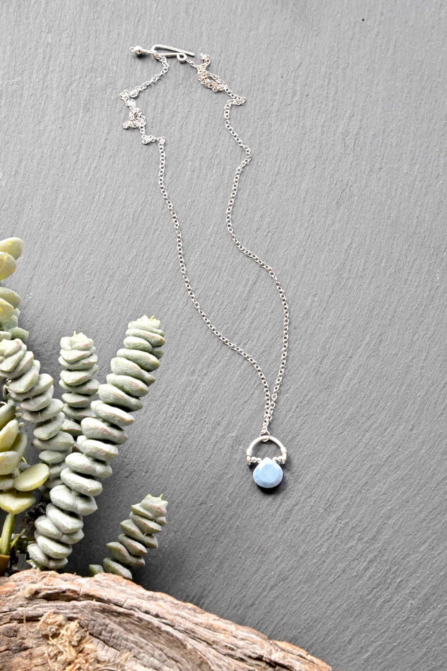 Hammered Hoops: Blue Opal + Silver Necklace