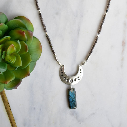 Silver Elements: Labradorite + Obsidian Necklace