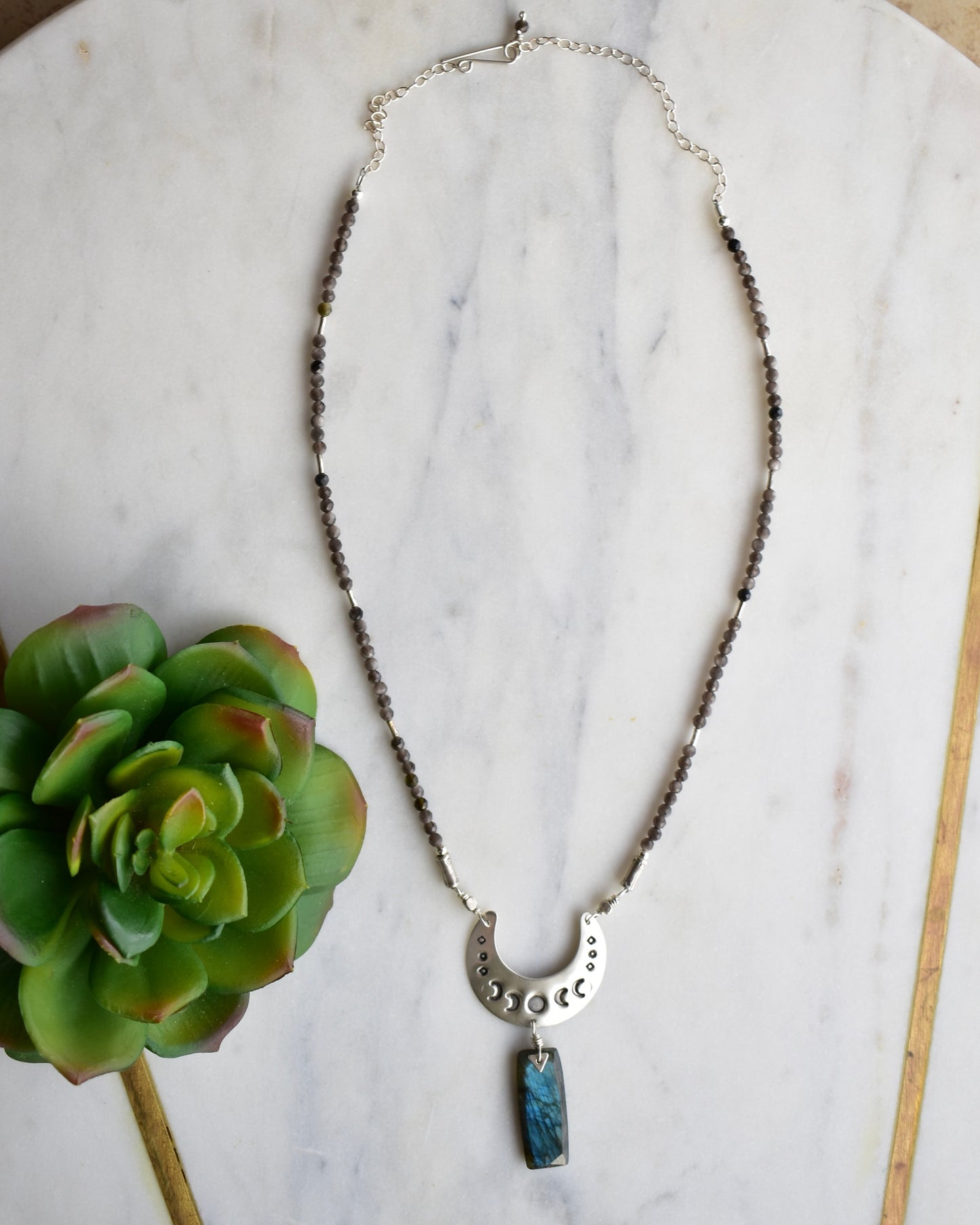 Silver Elements: Labradorite + Obsidian Necklace