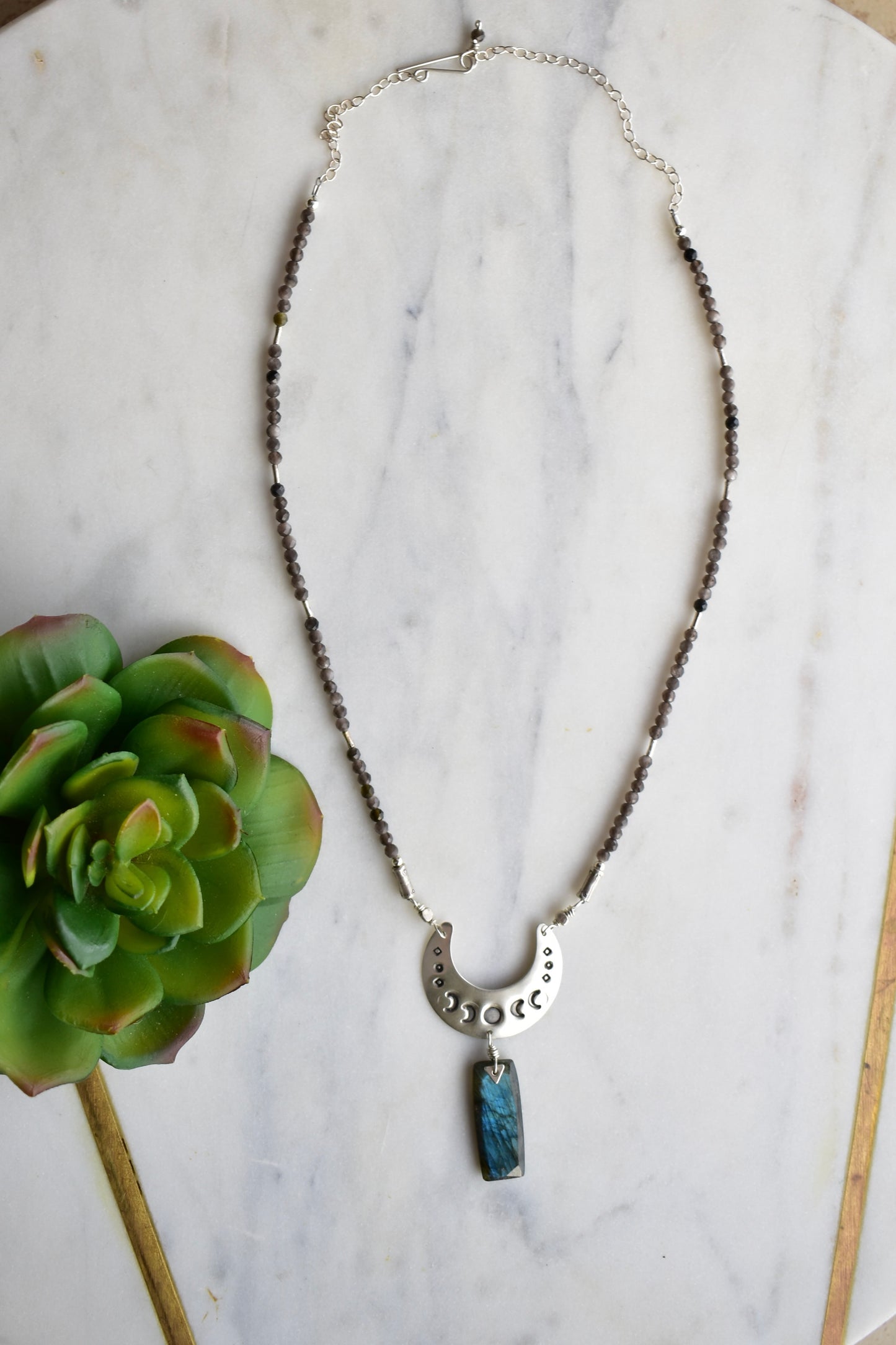 Silver Elements: Labradorite + Obsidian Necklace