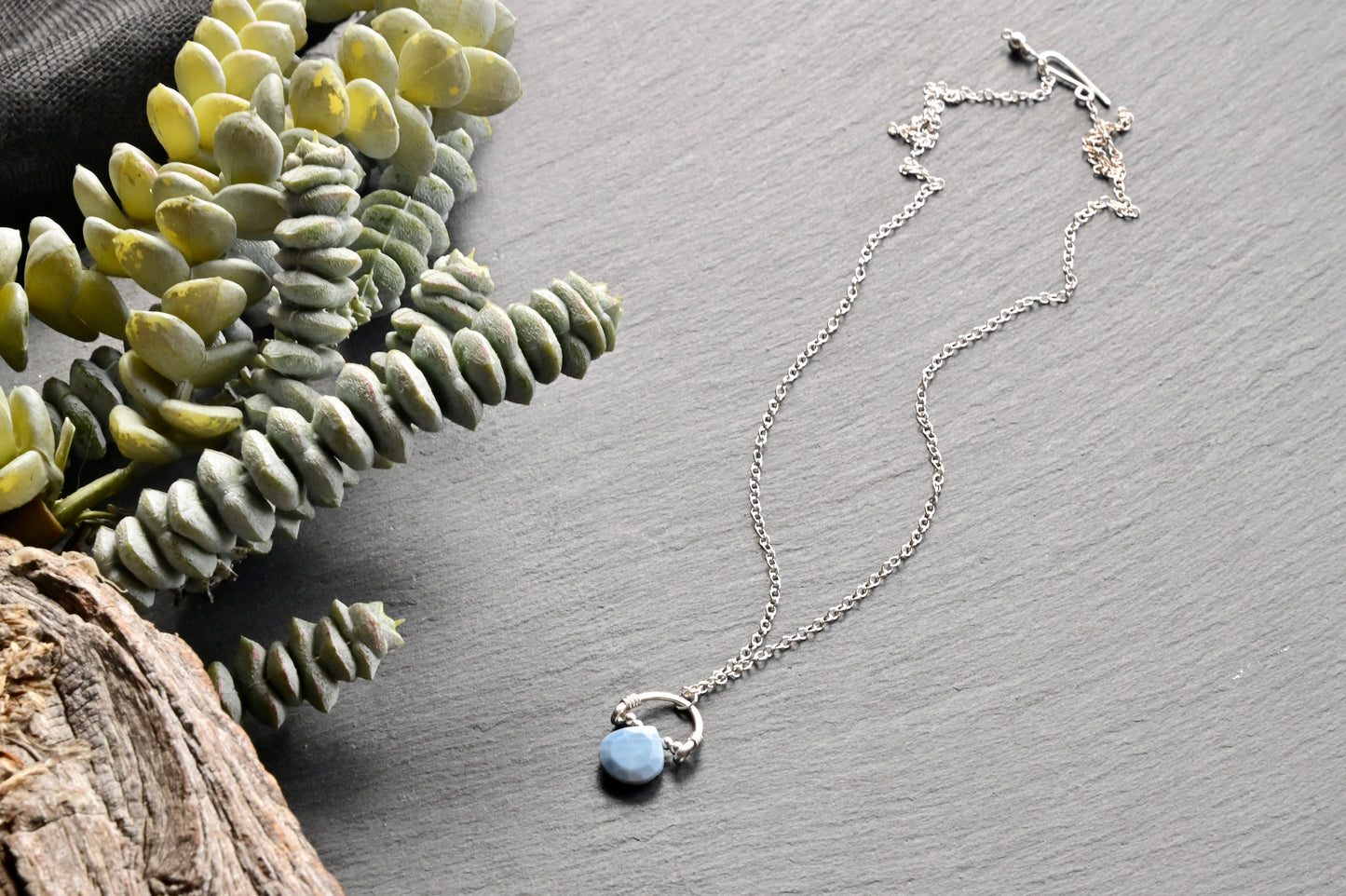 Hammered Hoops: Blue Opal + Silver Necklace