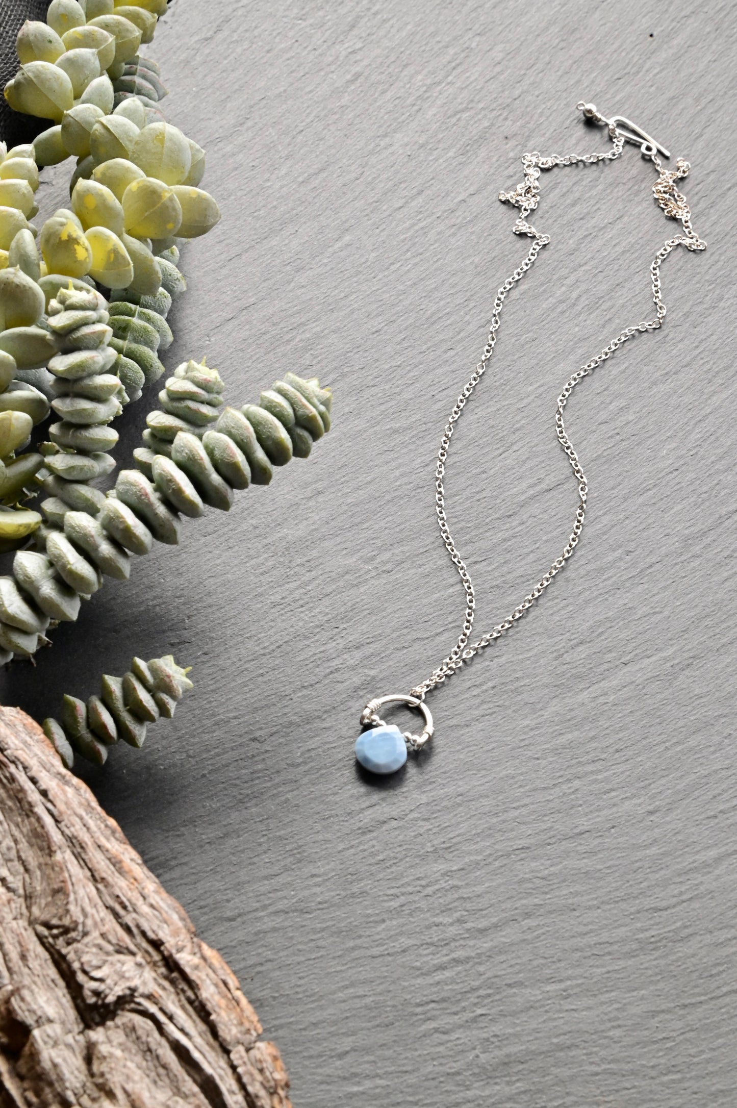 Hammered Hoops: Blue Opal + Silver Necklace