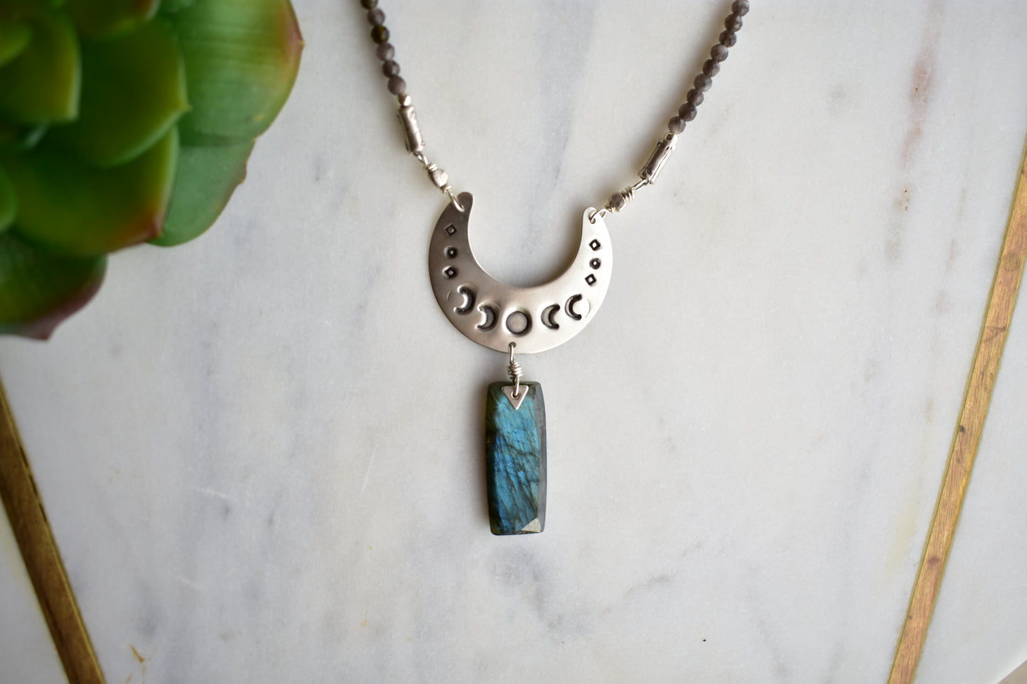 Silver Elements: Labradorite + Obsidian Necklace