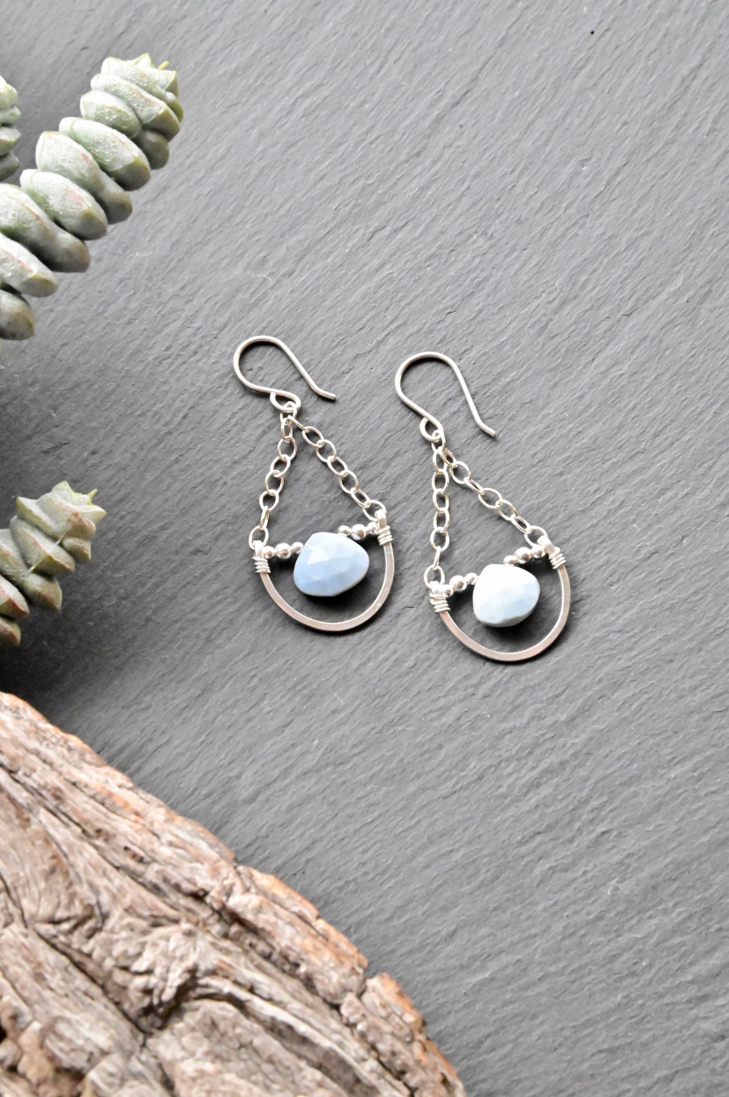 Hammered Hoops: Blue Opal + Silver Earrings